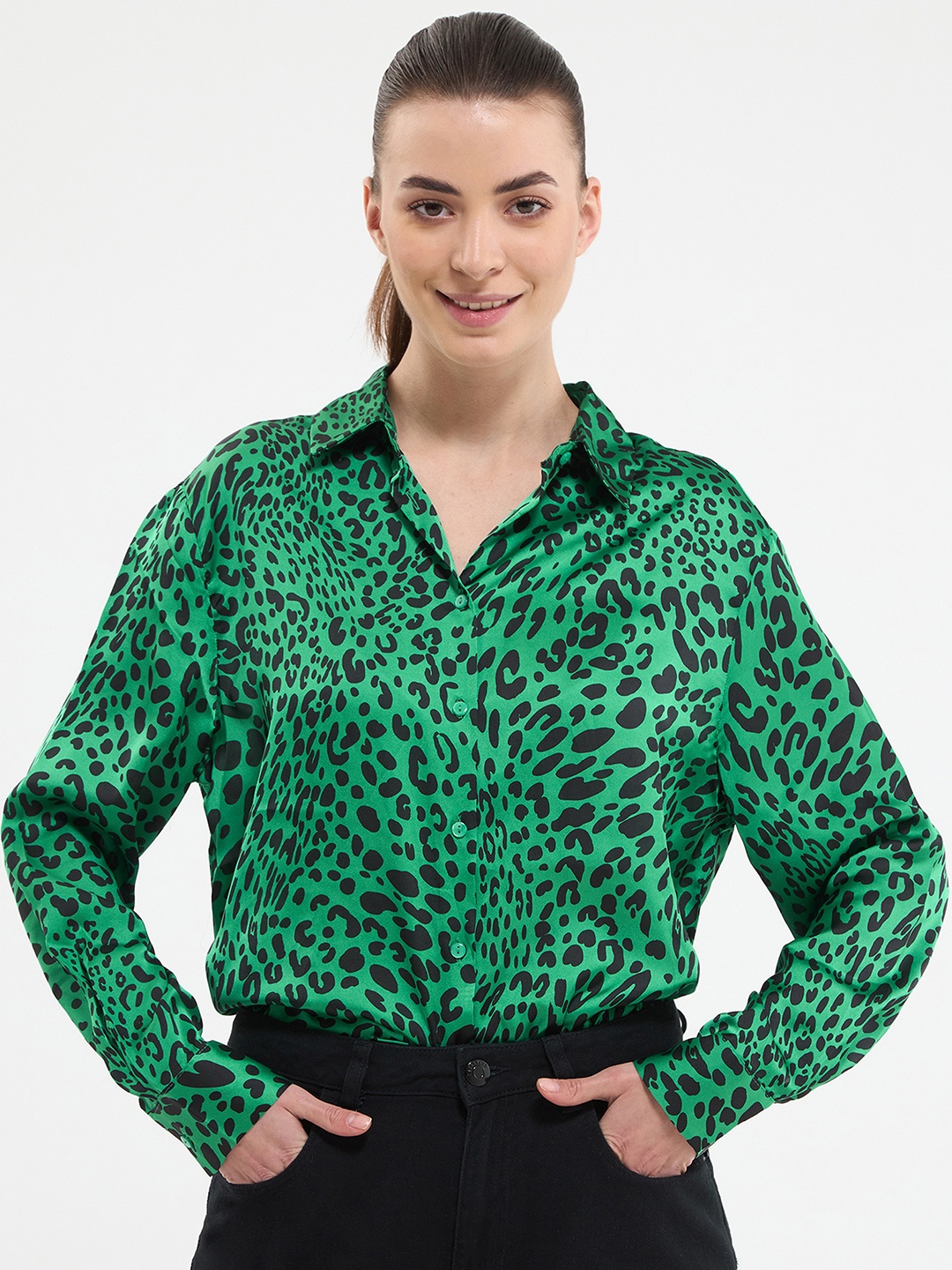 

TERRANOVA Animal Print Casual Shirt, Green