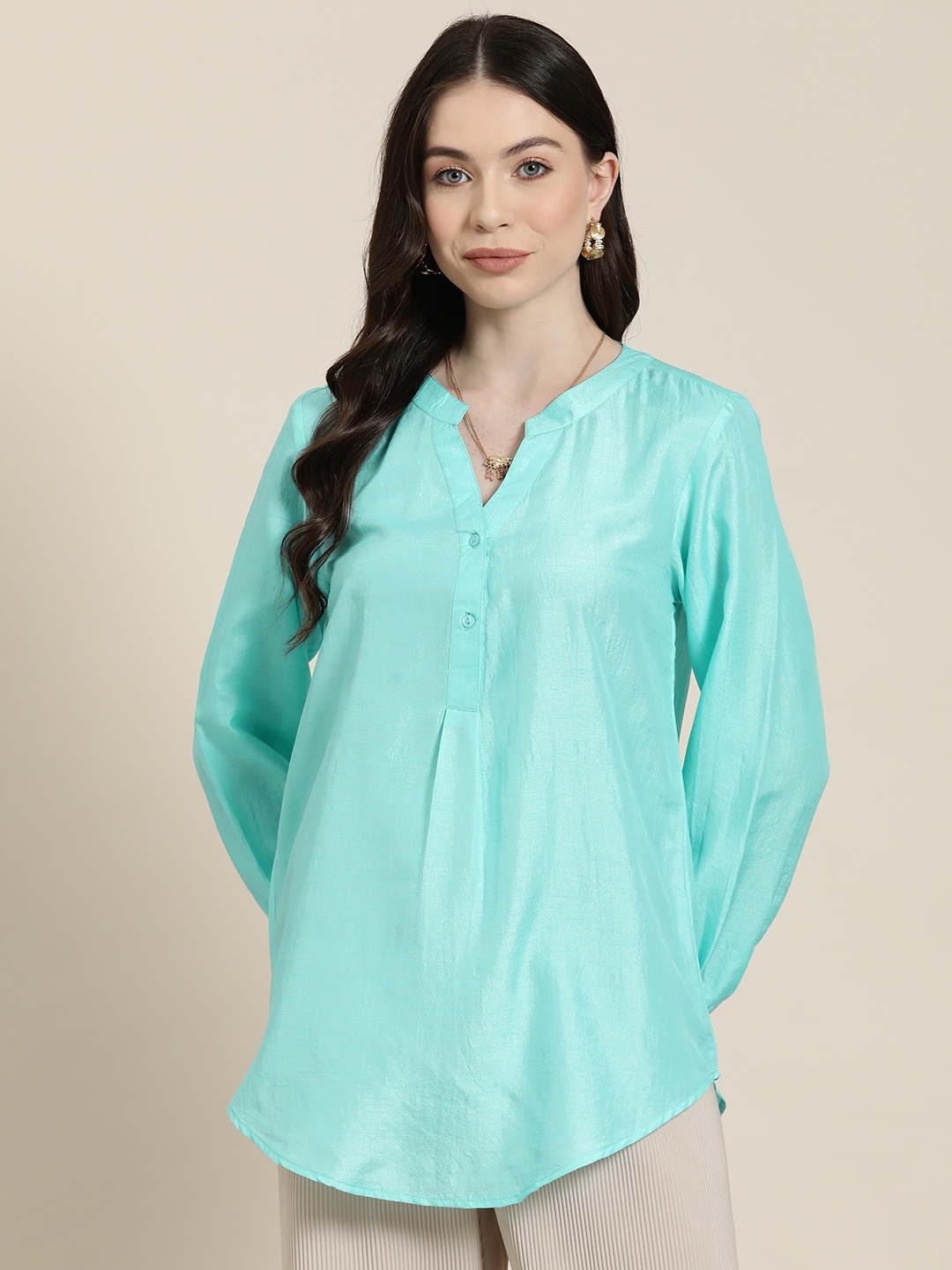 

Qurvii Women Comfort Opaque Casual Shirt, Turquoise blue