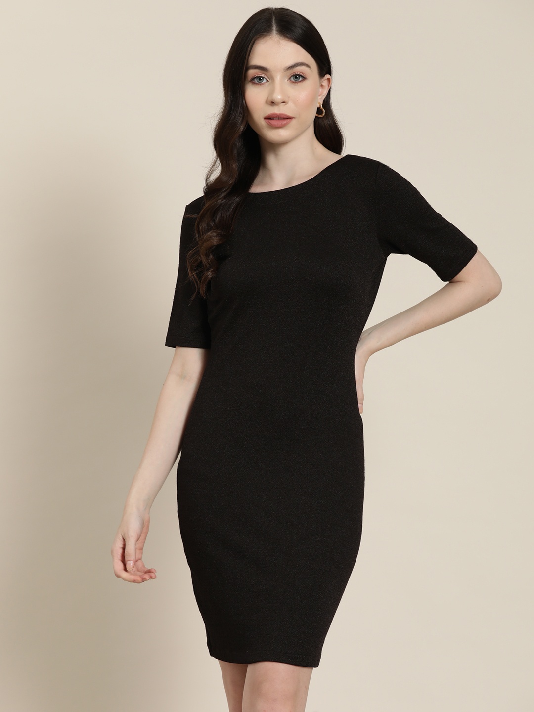 

Qurvii Solid Bodycon Dress, Black