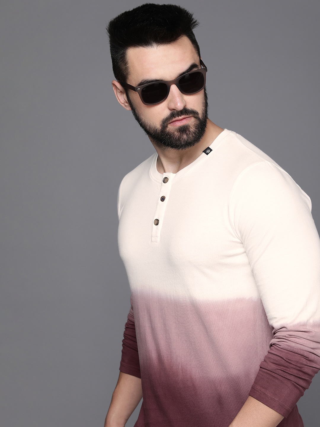 

WROGN Colourblocked Henley Neck Pure Cotton Slim Fit T-shirt, White