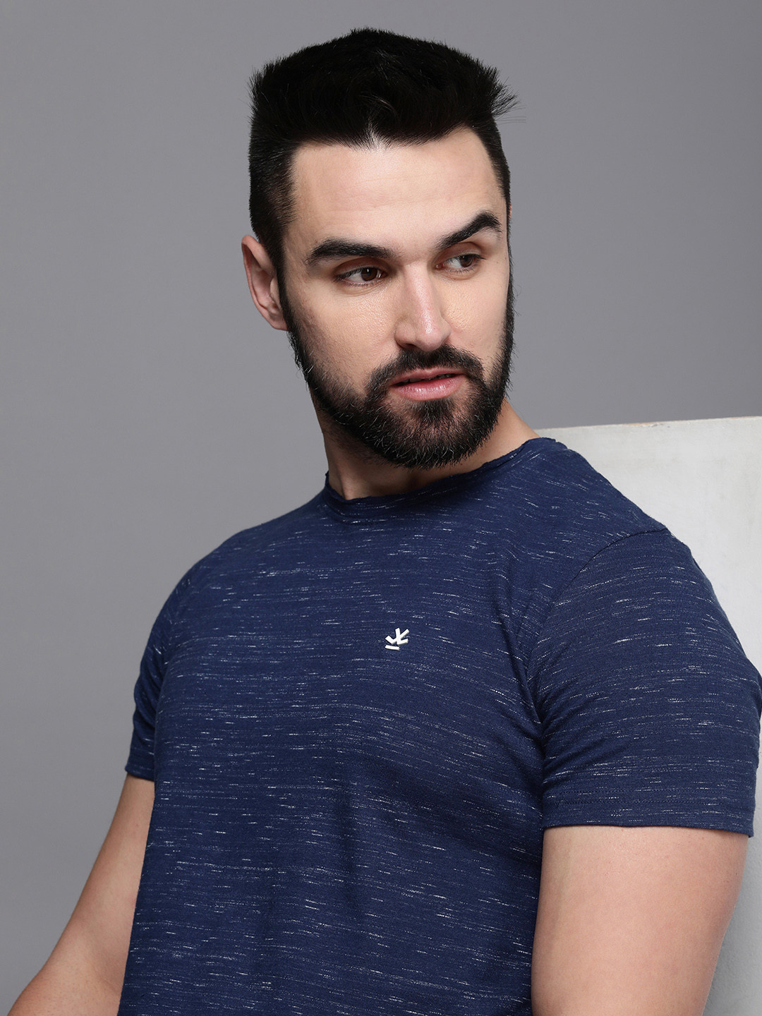

WROGN Round Neck Slim Fit Speckled Detail T-shirt, Navy blue