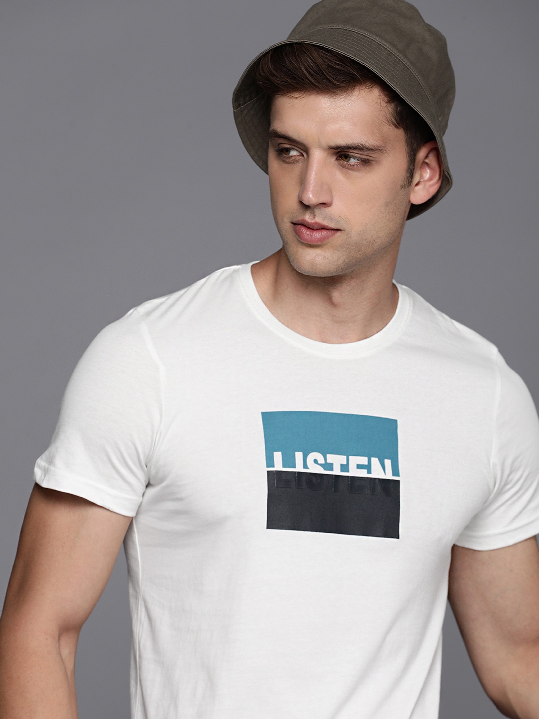 

WROGN Men Pure Cotton Typography Printed Slim Fit T-shirt, White