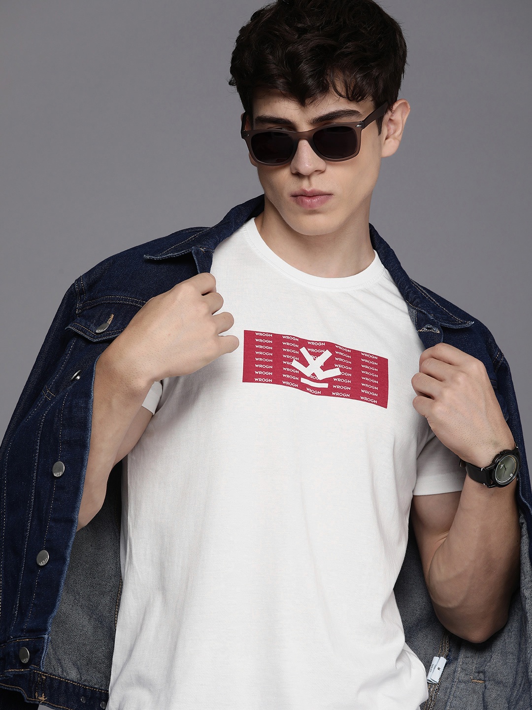 

WROGN Men Brand Logo Printed Slim Fit T-shirt, White