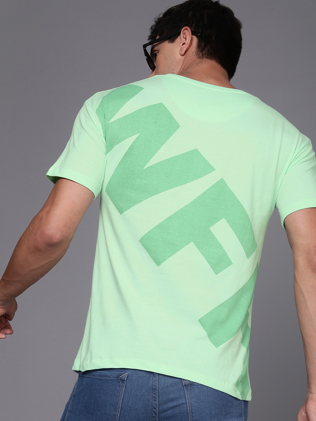 

WROGN Brand Logo Printed Pure Cotton Slim Fit T-shirt, Green