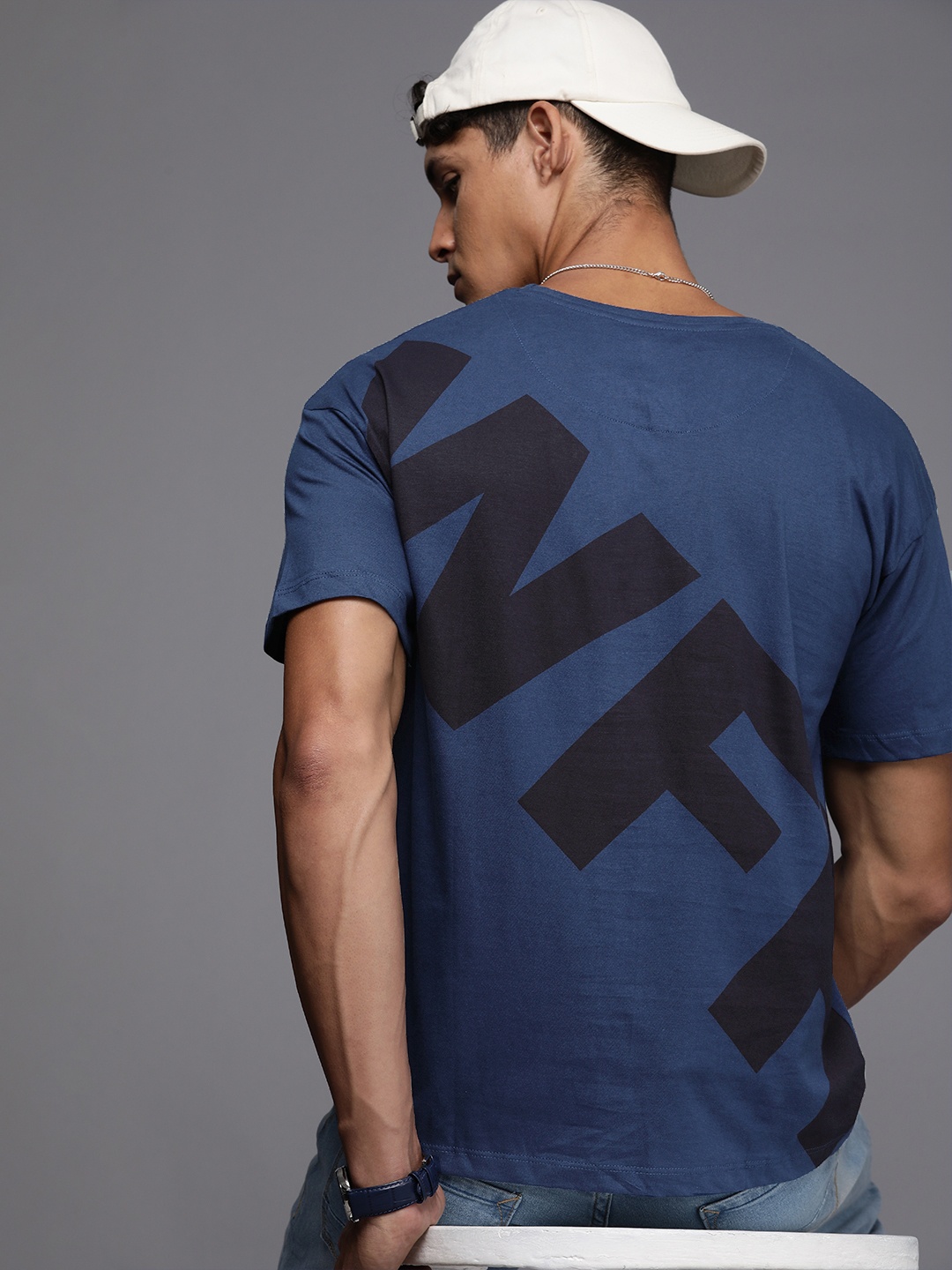 

WROGN Typography Printed Pure Cotton Slim Fit T-shirt, Blue