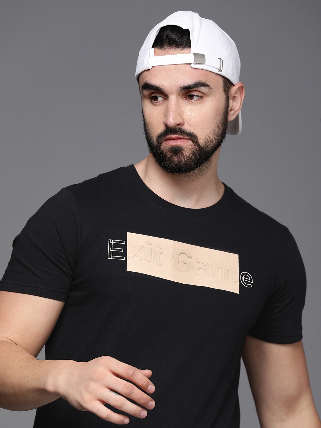 

WROGN Typography Embossed Pure Cotton Slim Fit T-shirt, Black