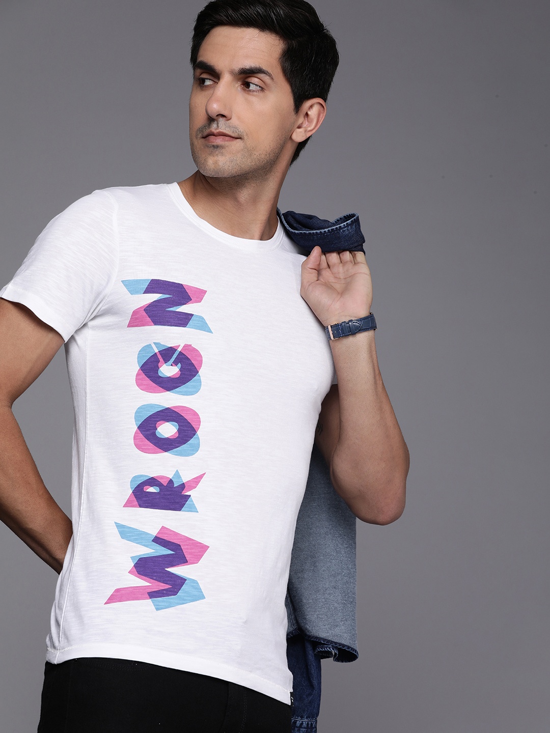 

WROGN Men Typography Printed Pure Cotton T-shirt, White