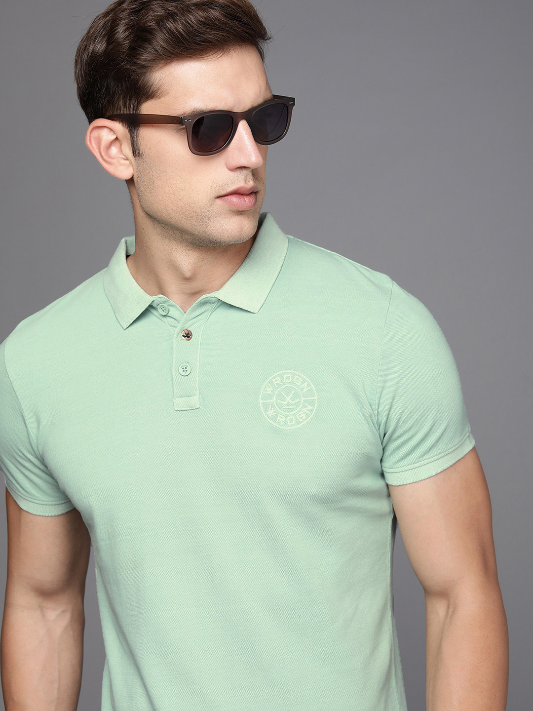 

WROGN Men Pure Cotton Polo Collar Slim Fit T-shirt, Green