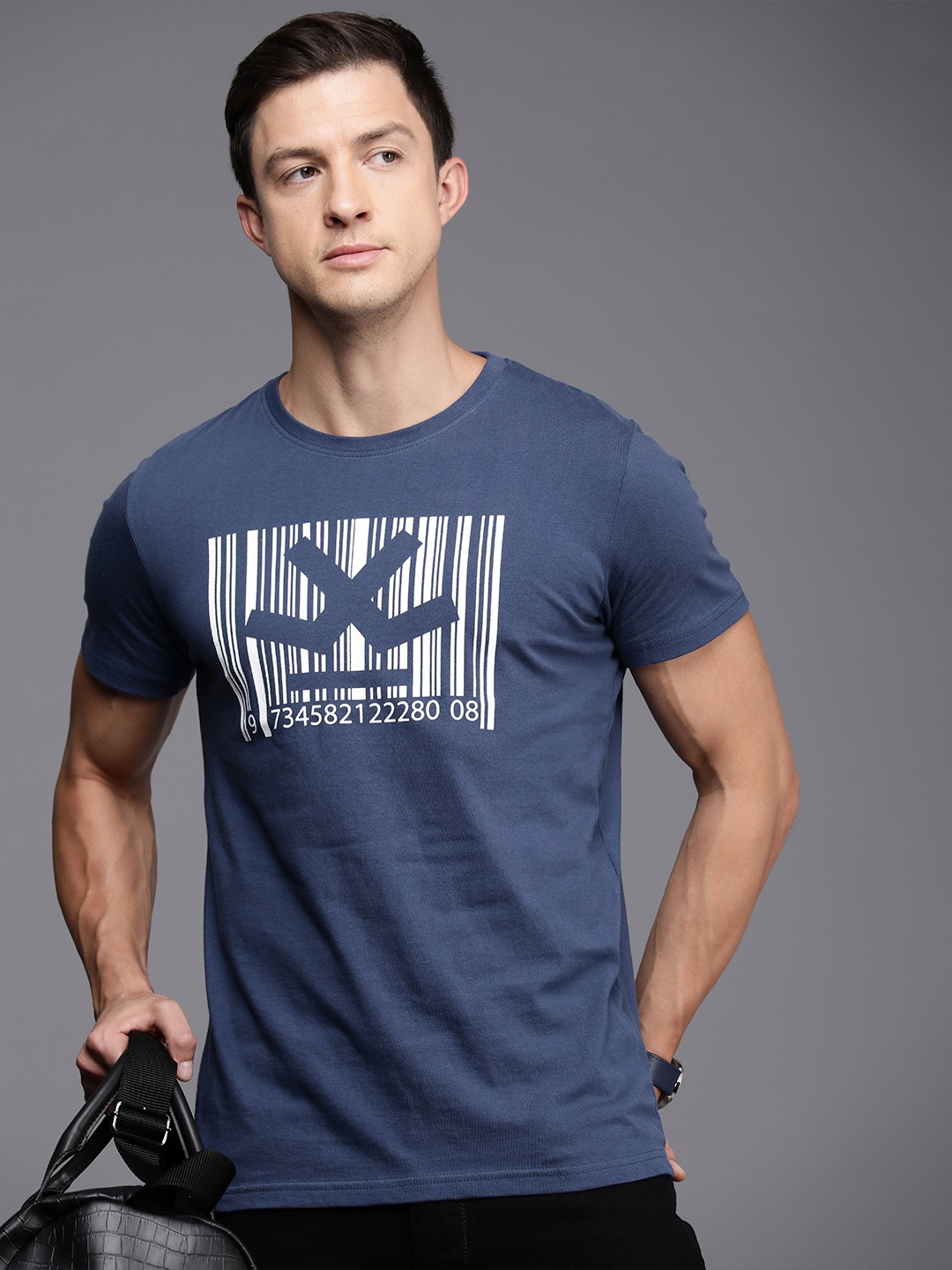 

WROGN Graphic Printed Pure Cotton Slim Fit T-shirt, Blue