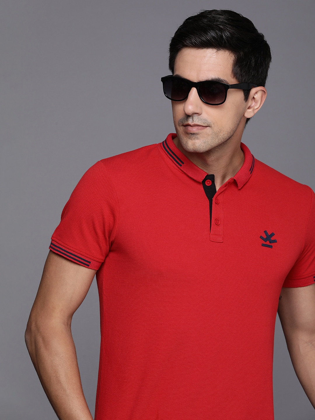 

WROGN Men Polo Collar Pure Cotton Slim Fit T-shirt, Red