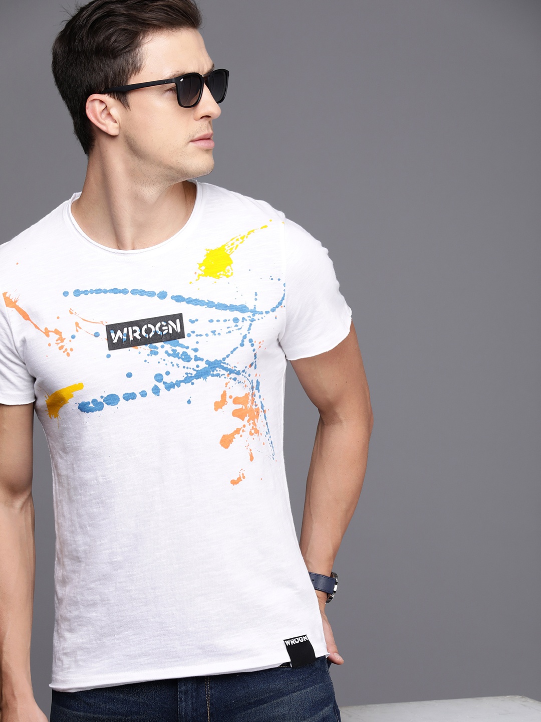 

WROGN Graphic Printed Pure Cotton Slim Fit T-shirt, White