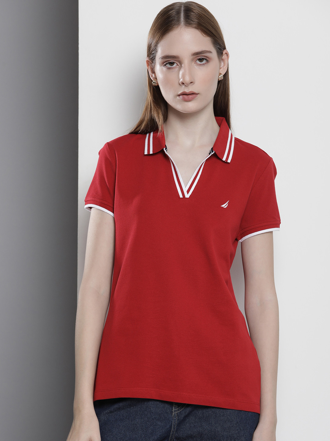 

Nautica Solid Polo Collar Pure Cotton T-shirt, Red