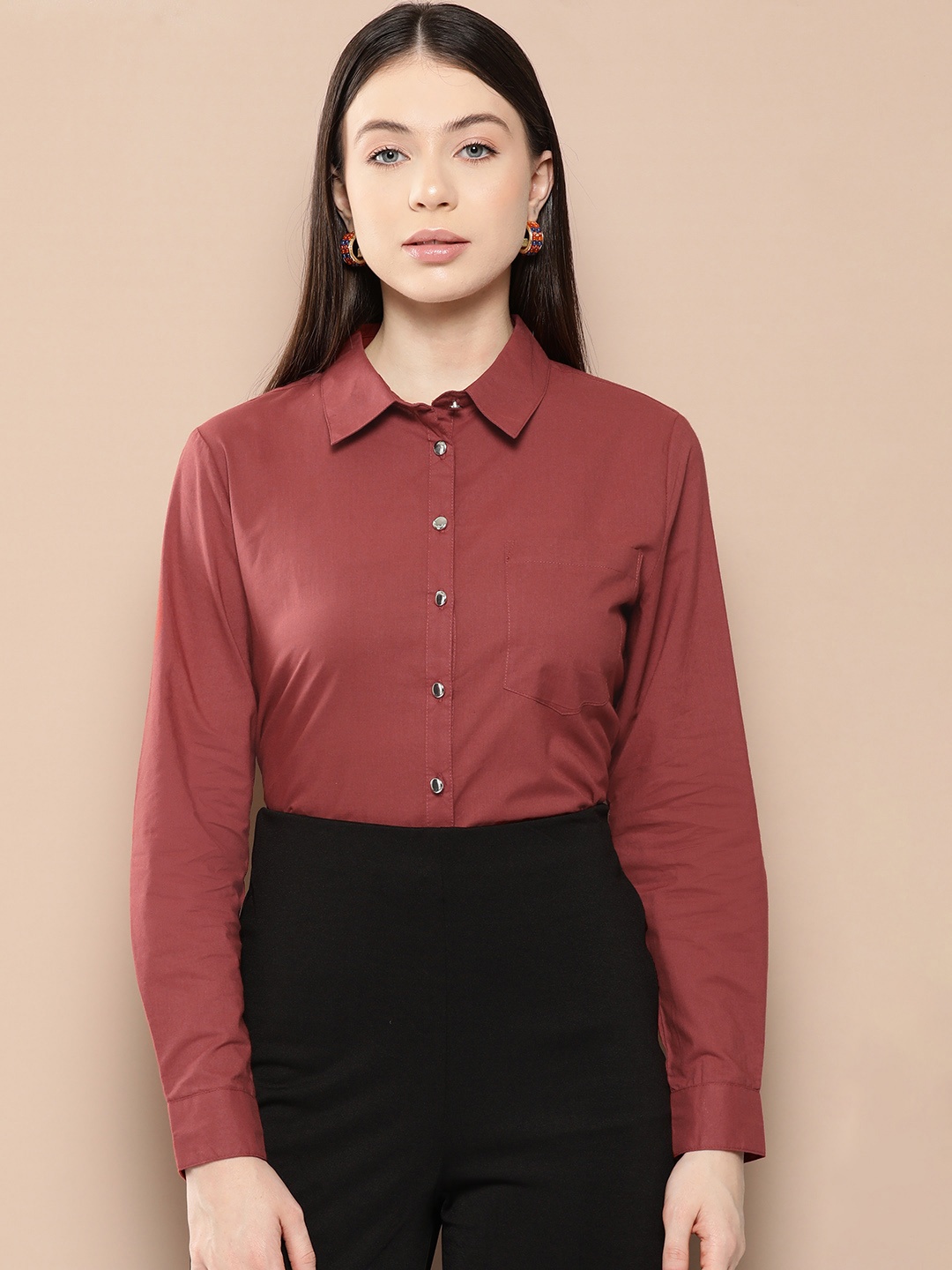 

Chemistry Pure Cotton Opaque Smart Casual Shirt, Rust