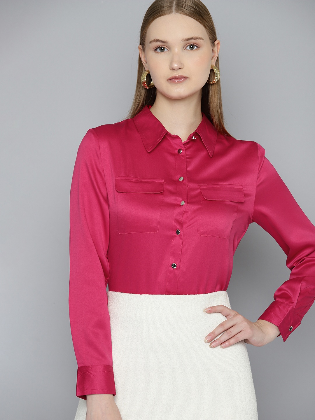 

Chemistry Satin Finish Casual Shirt, Pink