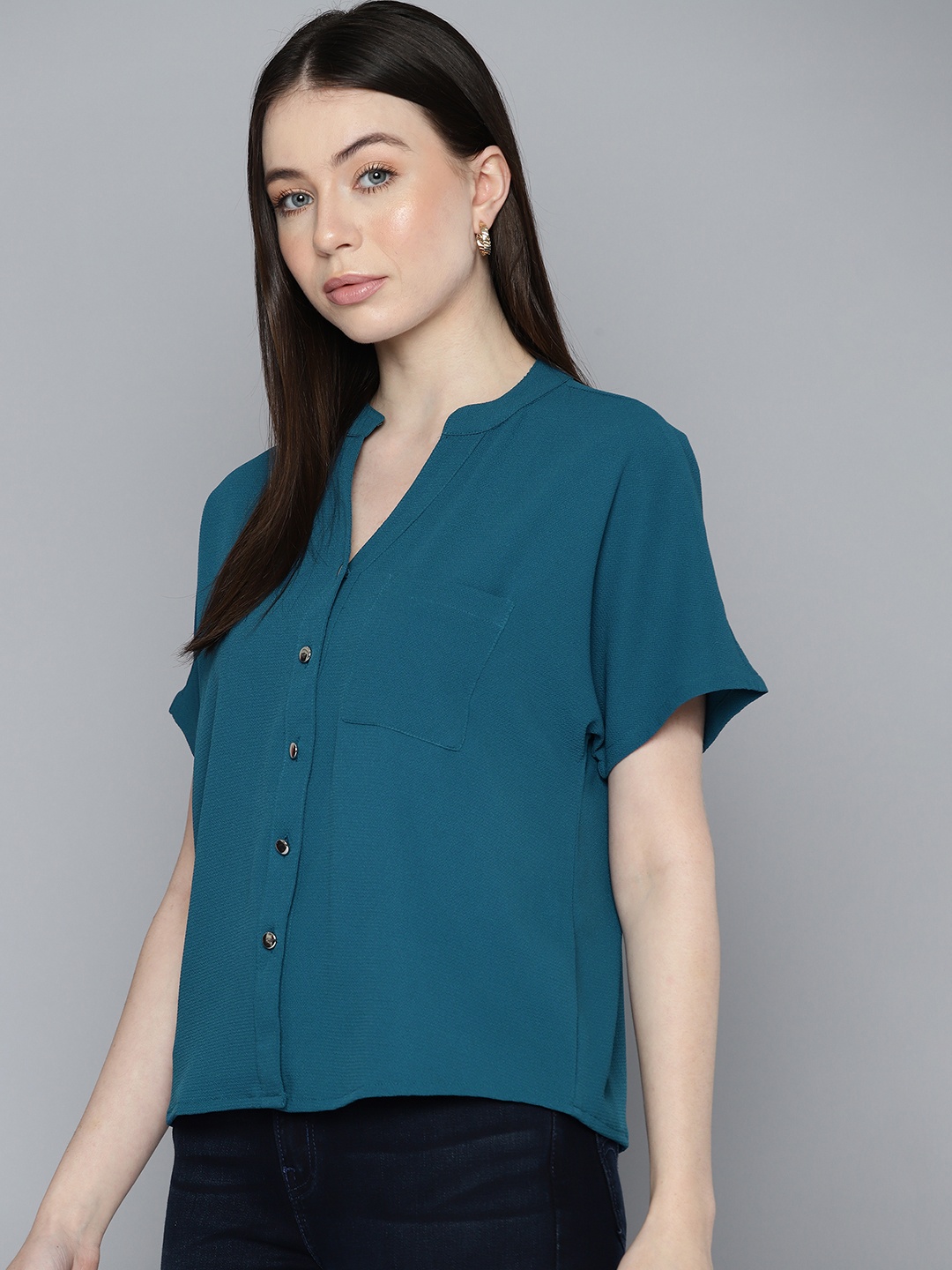 

Chemistry Women Textured Effect Casual Shirt, Teal