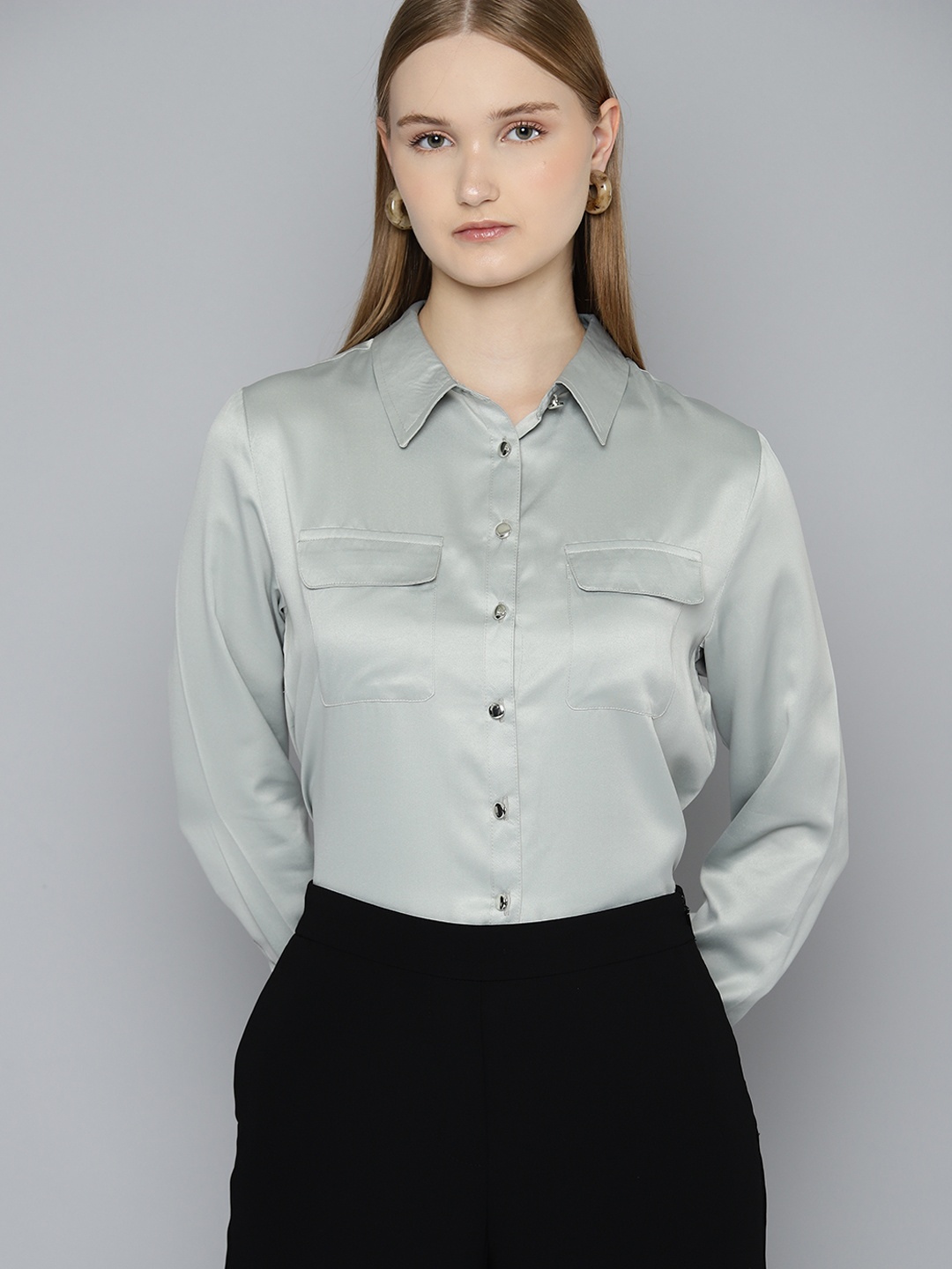 

Chemistry Satin Finish Casual Shirt, Grey
