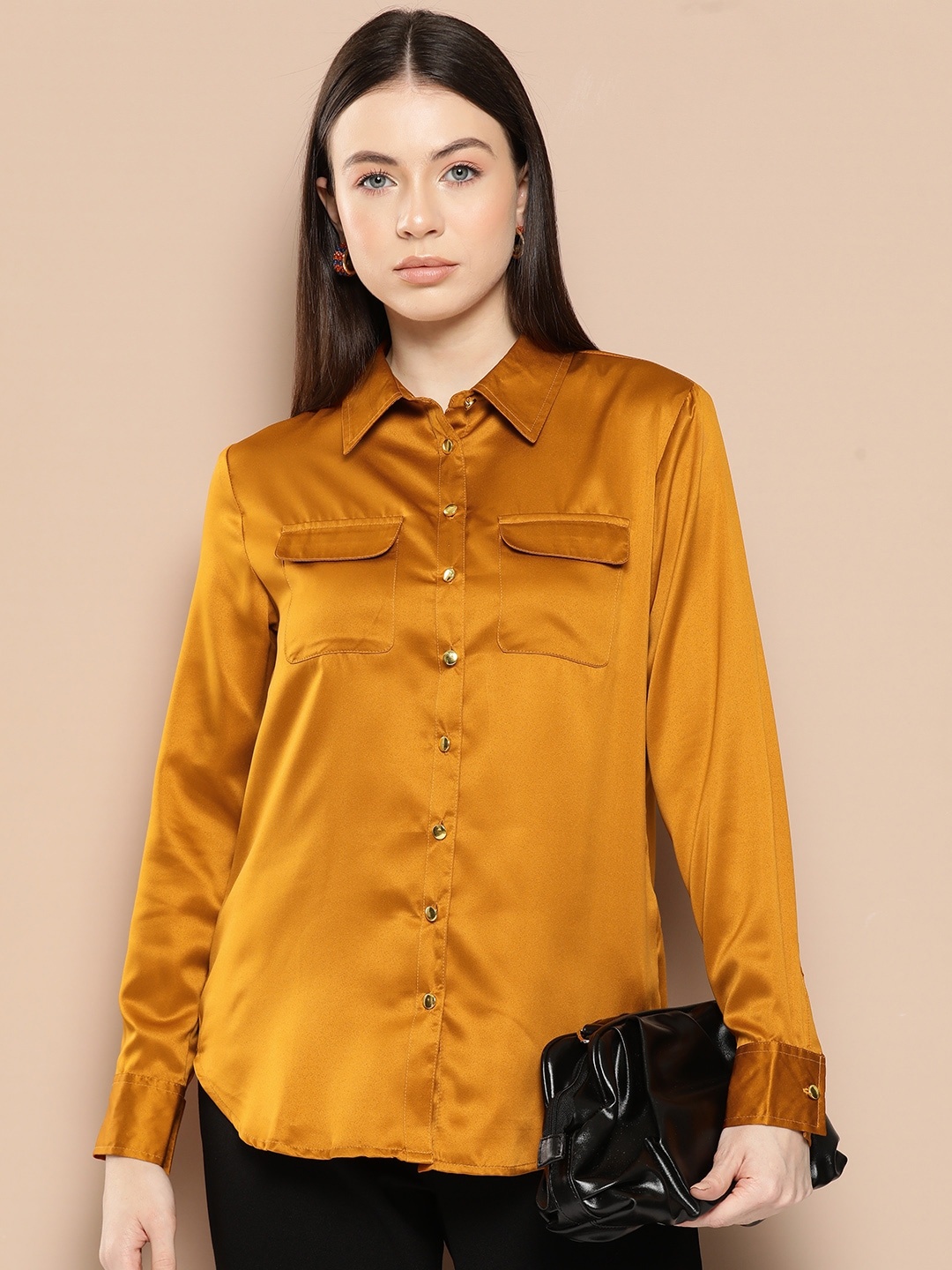 

Chemistry Solid Flap Pocket Detailed Opaque Casual Shirt, Mustard