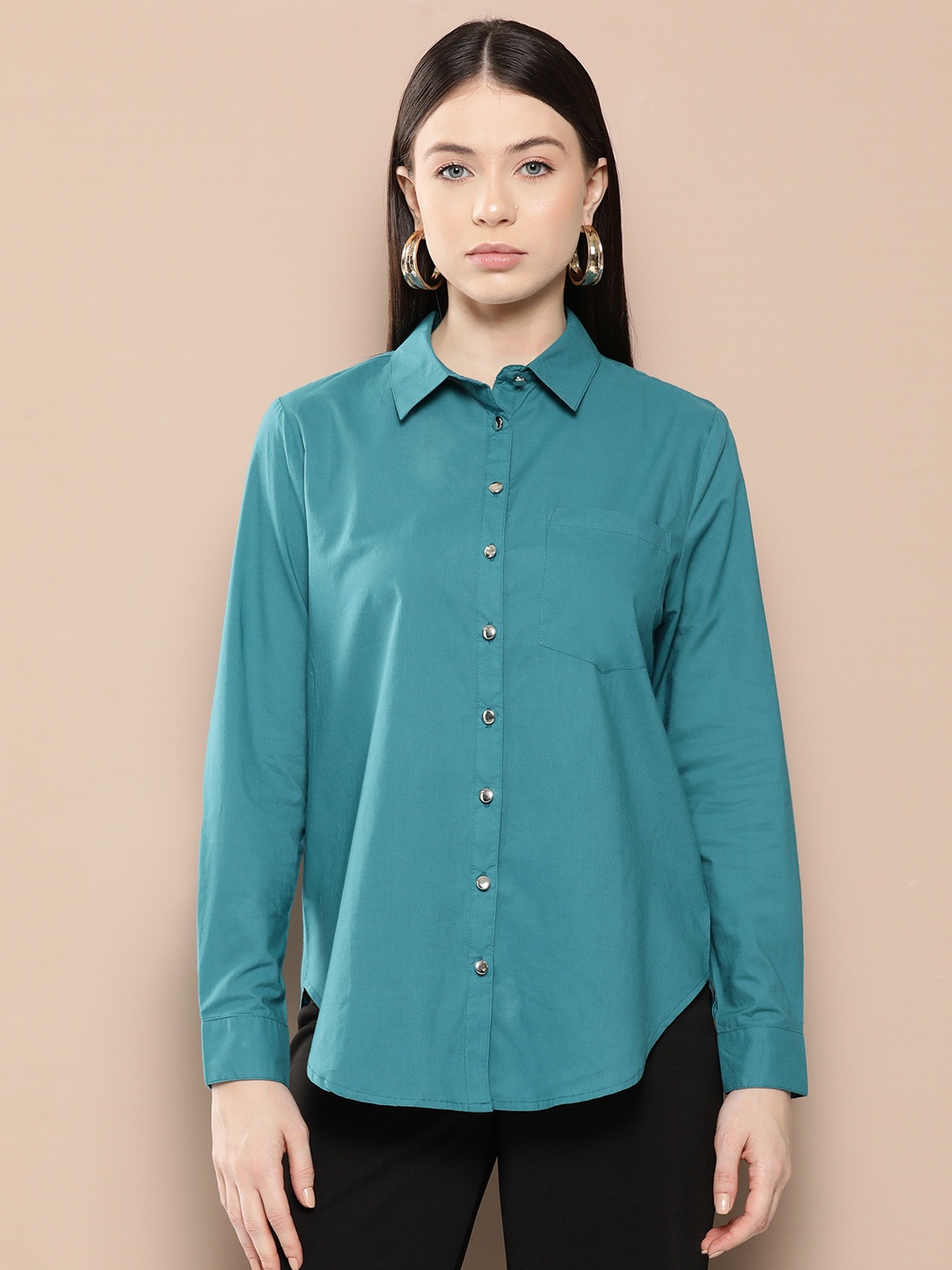 

Chemistry Pure Cotton Opaque Casual Shirt, Teal