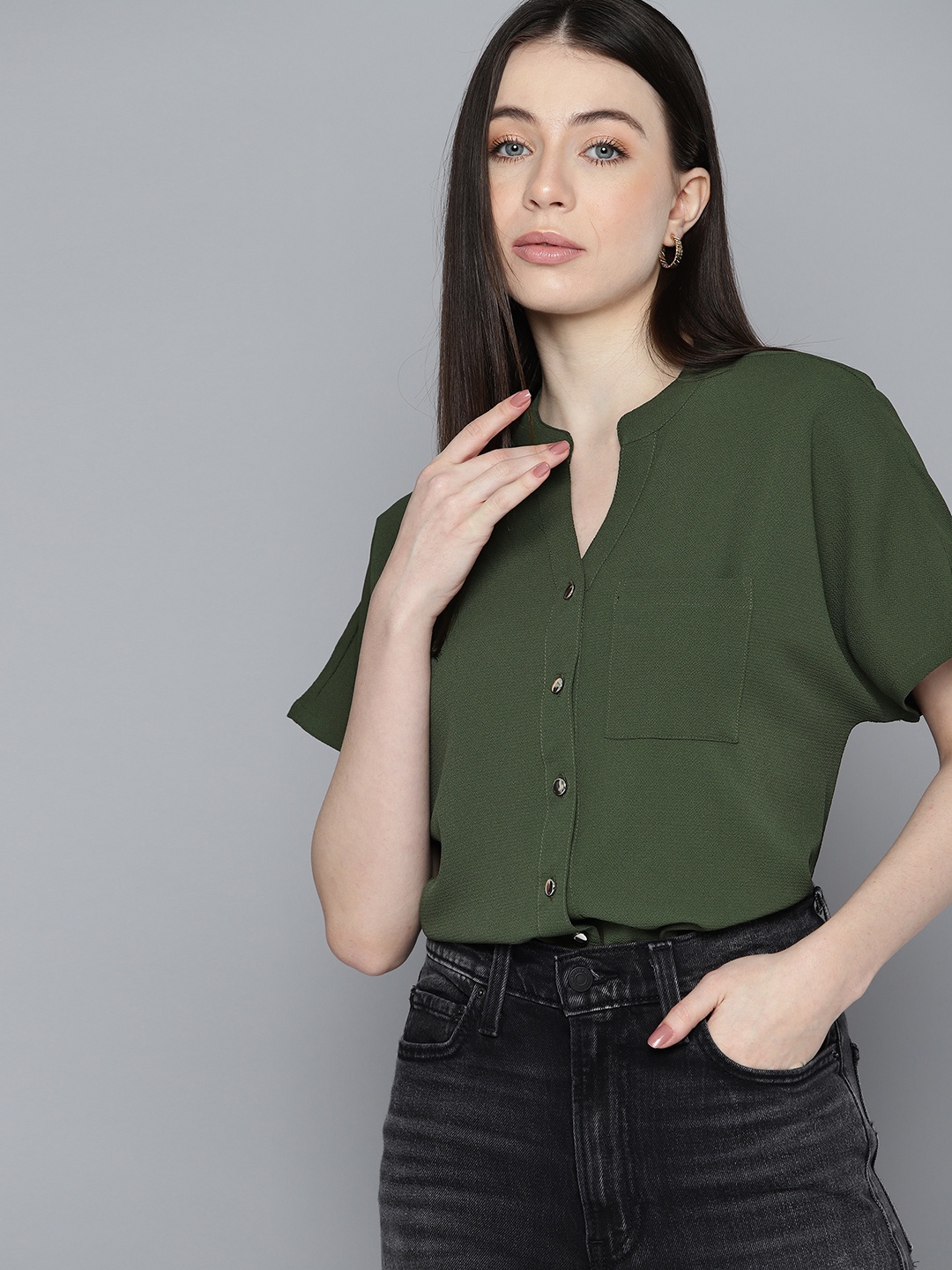 

Chemistry Women Textured Effect Casual Shirt, Olive