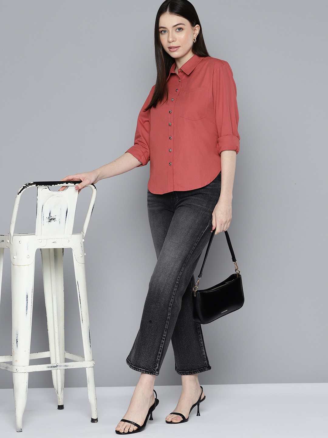 

Chemistry Women Pure Cotton High-Low Hem Casual Shirt, Rose