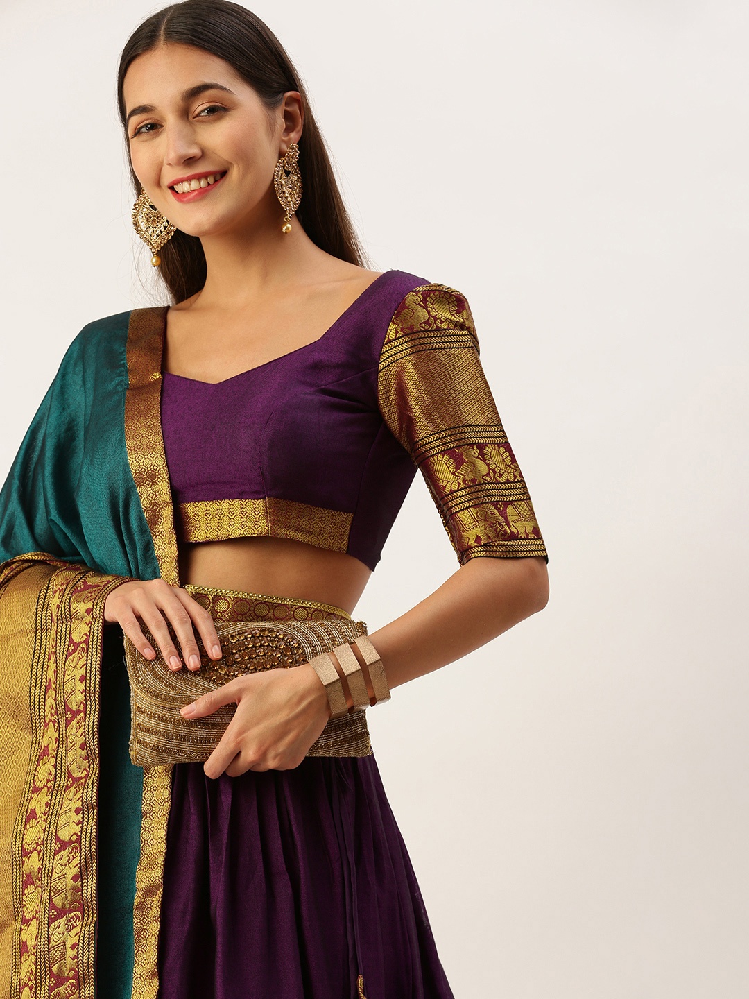 

LOOKNBOOK ART Woven Design Zari Semi-Stitched Lehenga & Unstitched Blouse With Dupatta, Purple