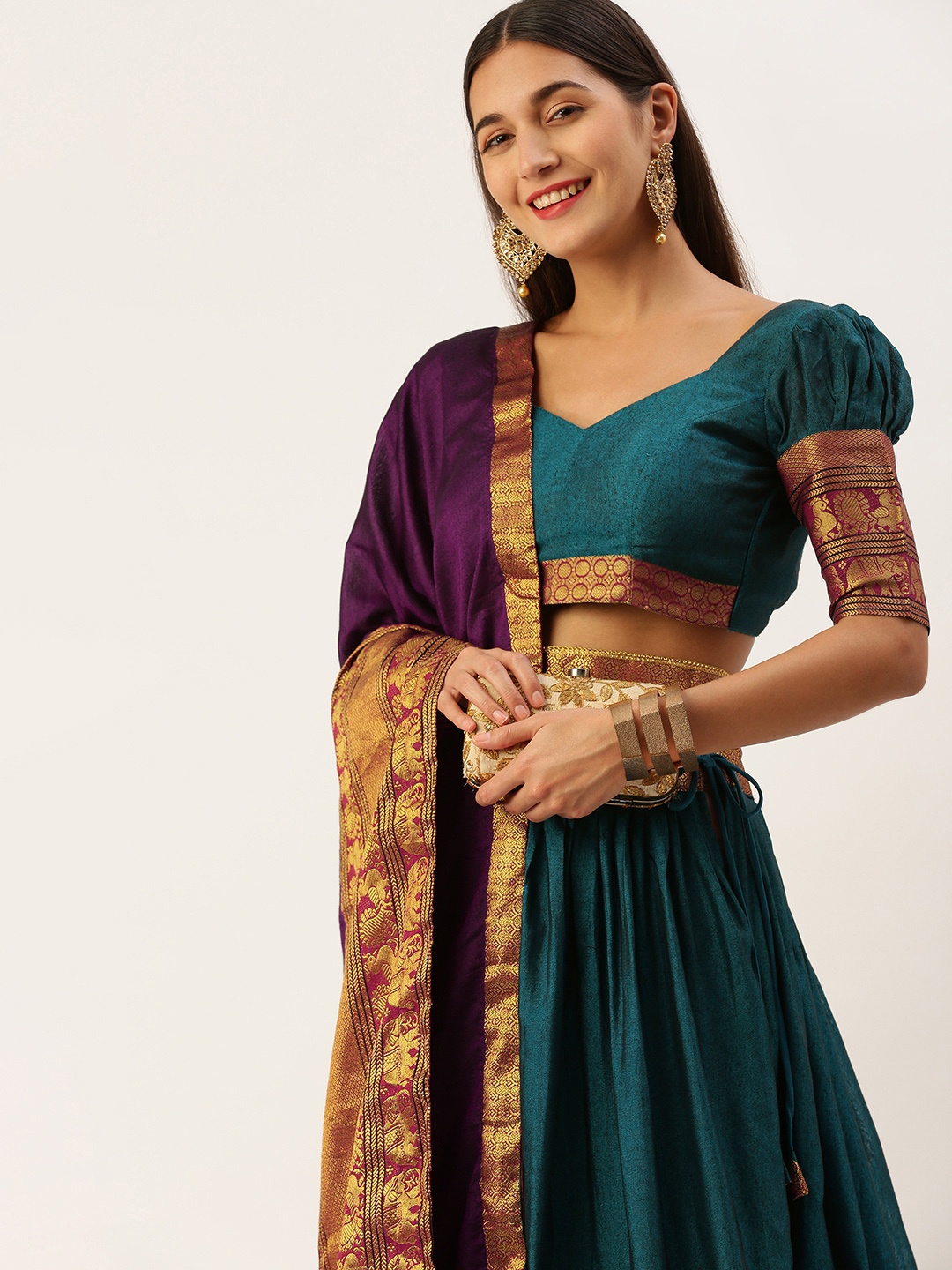 

LOOKNBOOK ART Woven Design Zari Semi-Stitched Lehenga & Unstitched Blouse With Dupatta, Teal