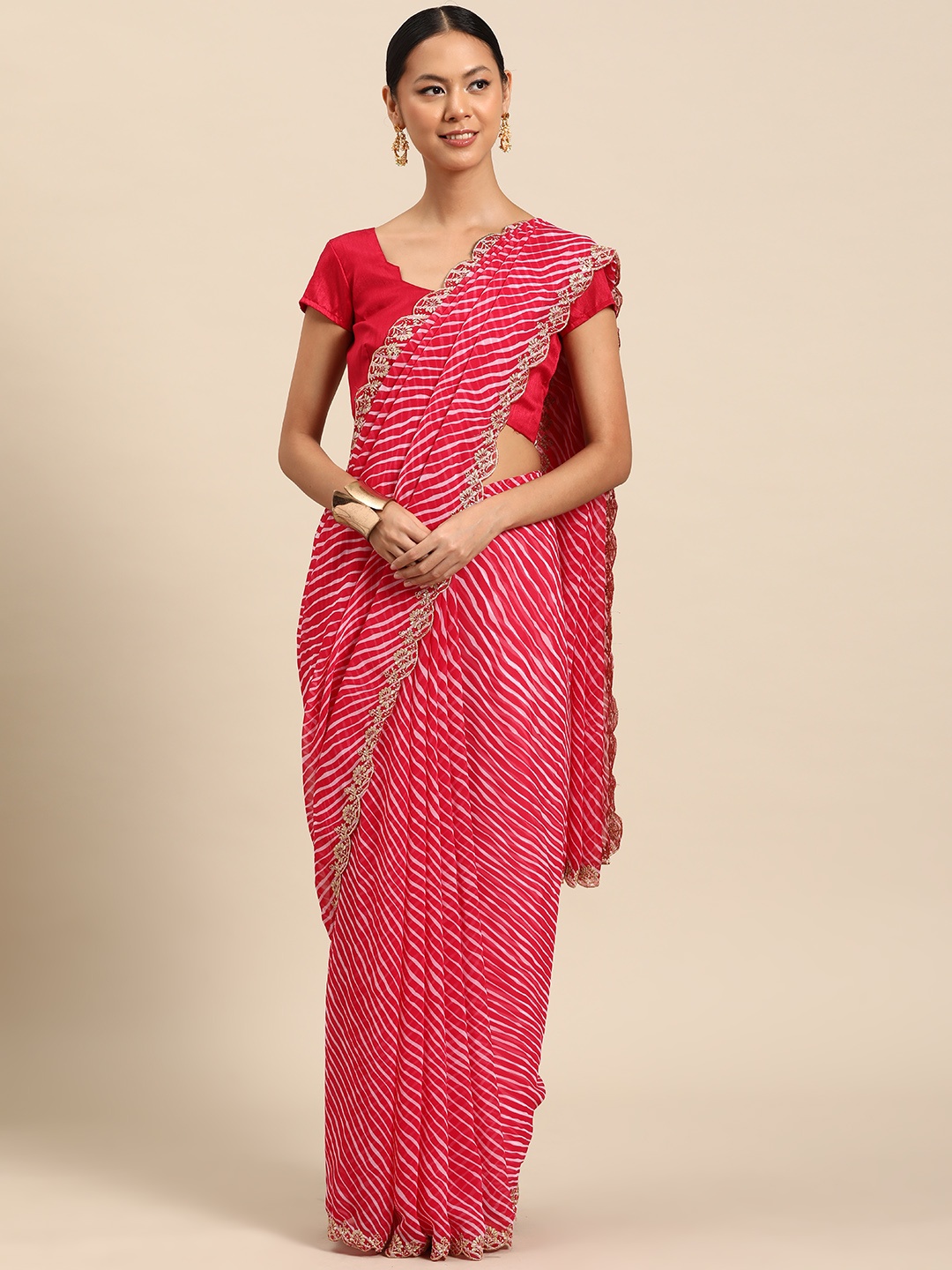 

SUTRAM Pure Georgette Leheriya Saree, Pink