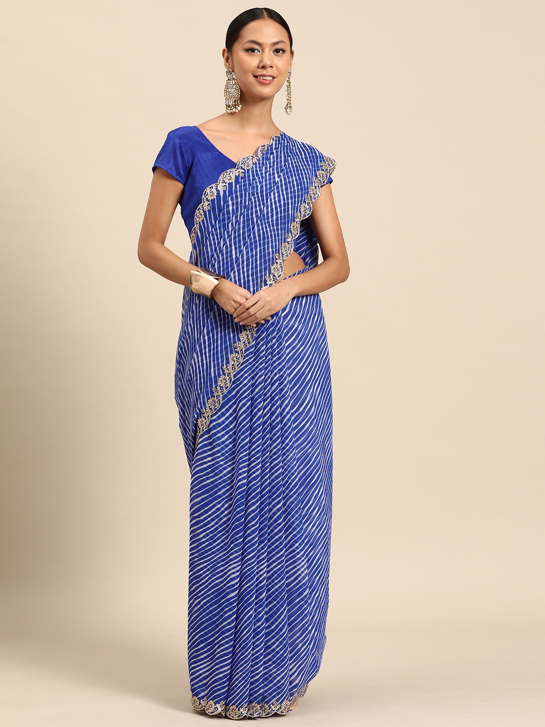 

SUTRAM Leheriya Pure Georgette Leheriya Saree, Blue