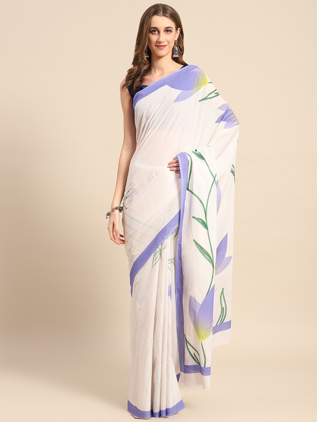 

BUTA BUTI Floral Printed Pure Cotton Saree, Lavender