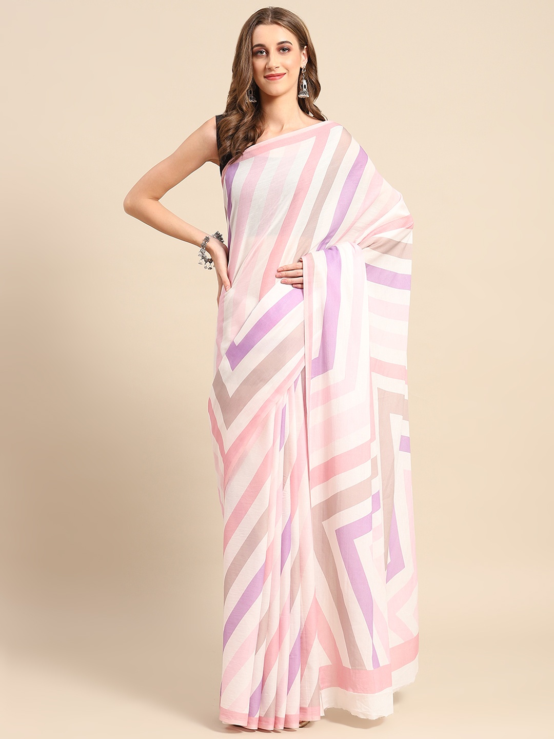 

BUTA BUTI Geometric Printed Pure Cotton Saree, White