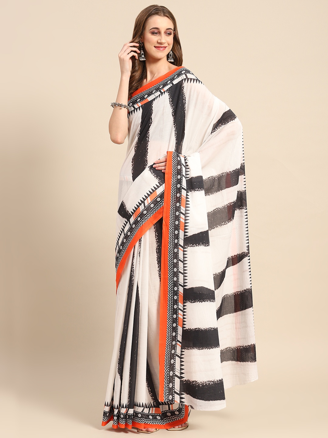 

BUTA BUTI Abstract Printed Pure Cotton Saree, Black
