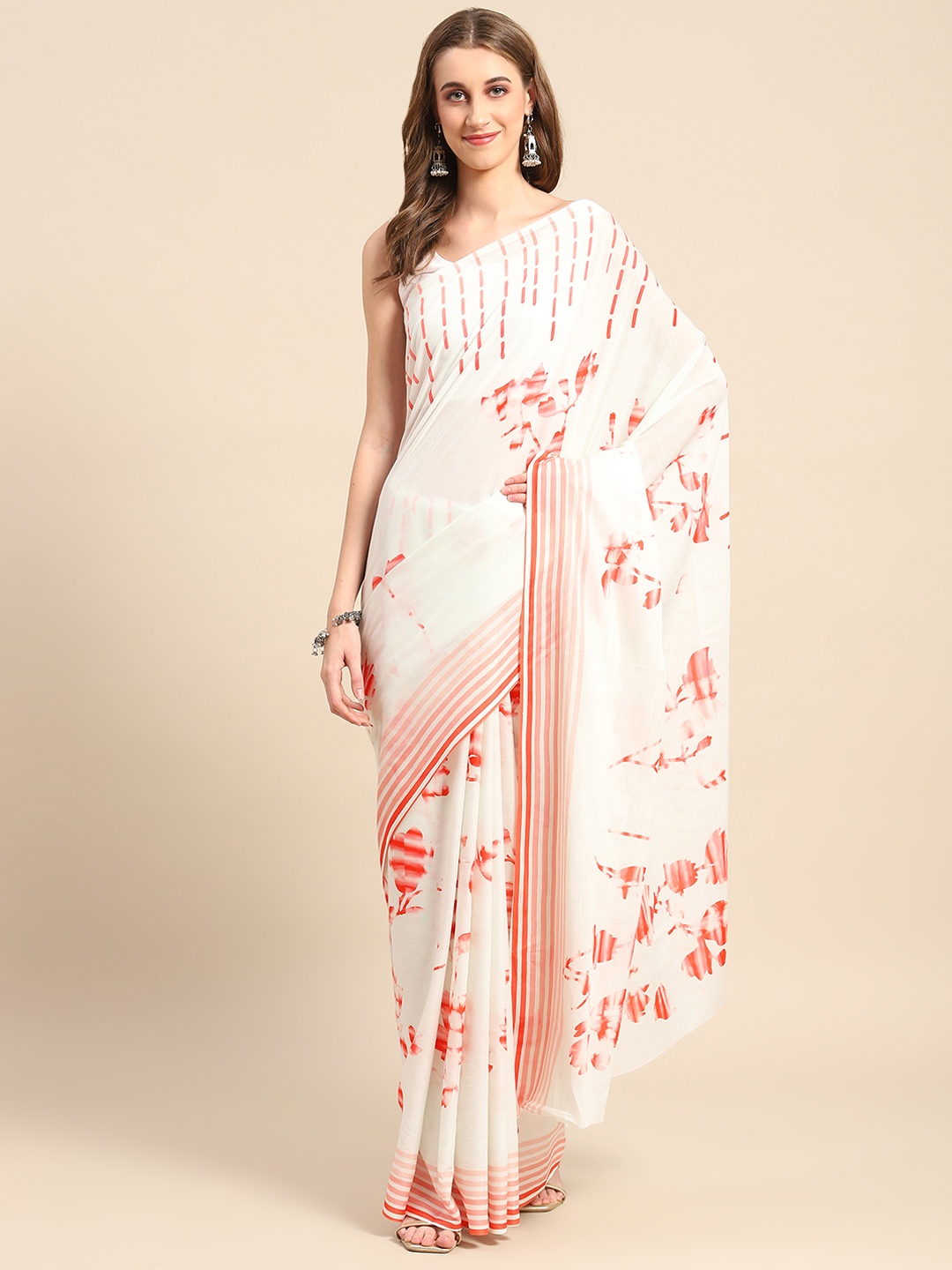 

BUTA BUTI Floral Printed Pure Cotton Saree, Red