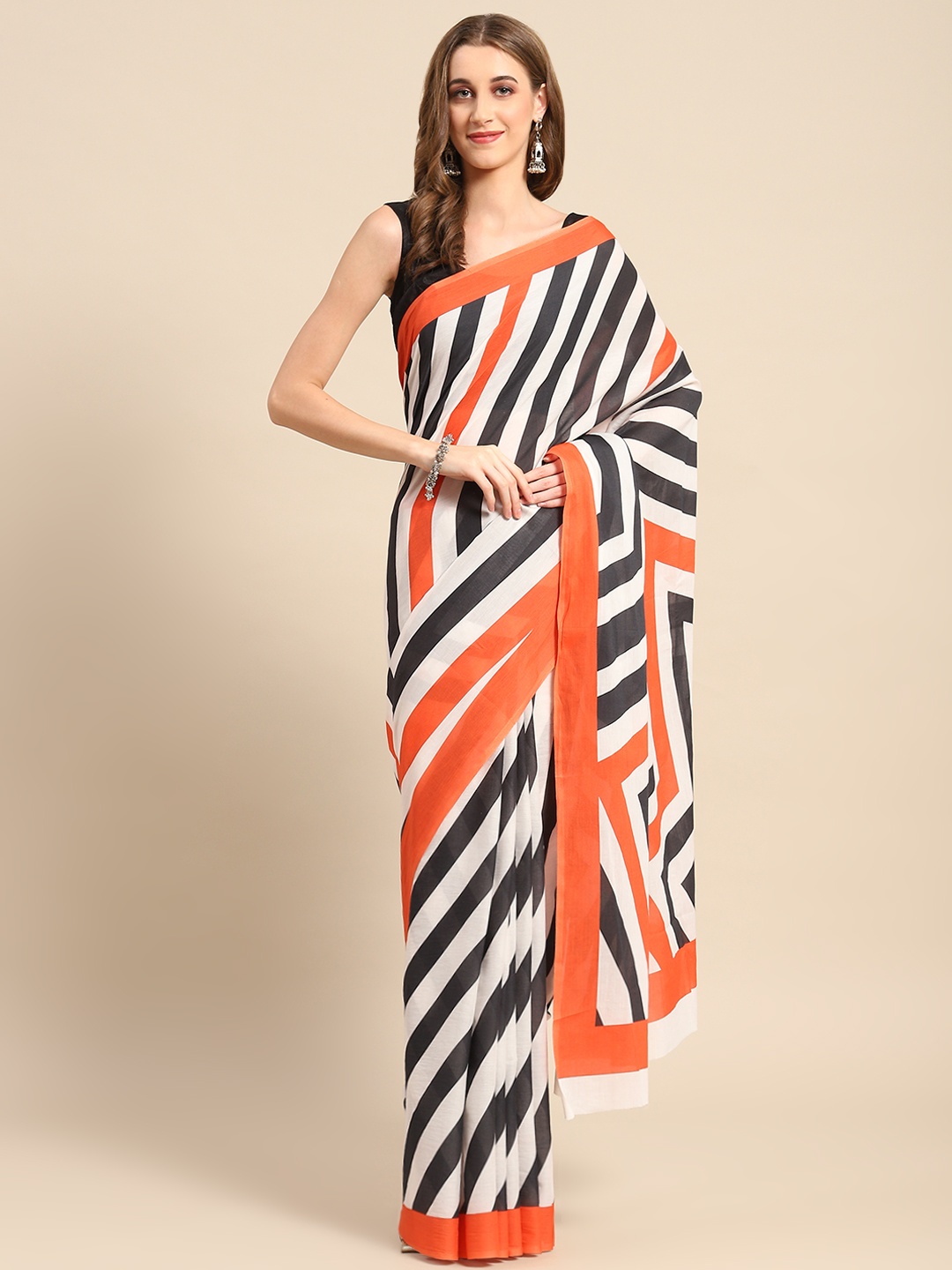 

BUTA BUTI Geometric Printed Pure Cotton Saree, Black
