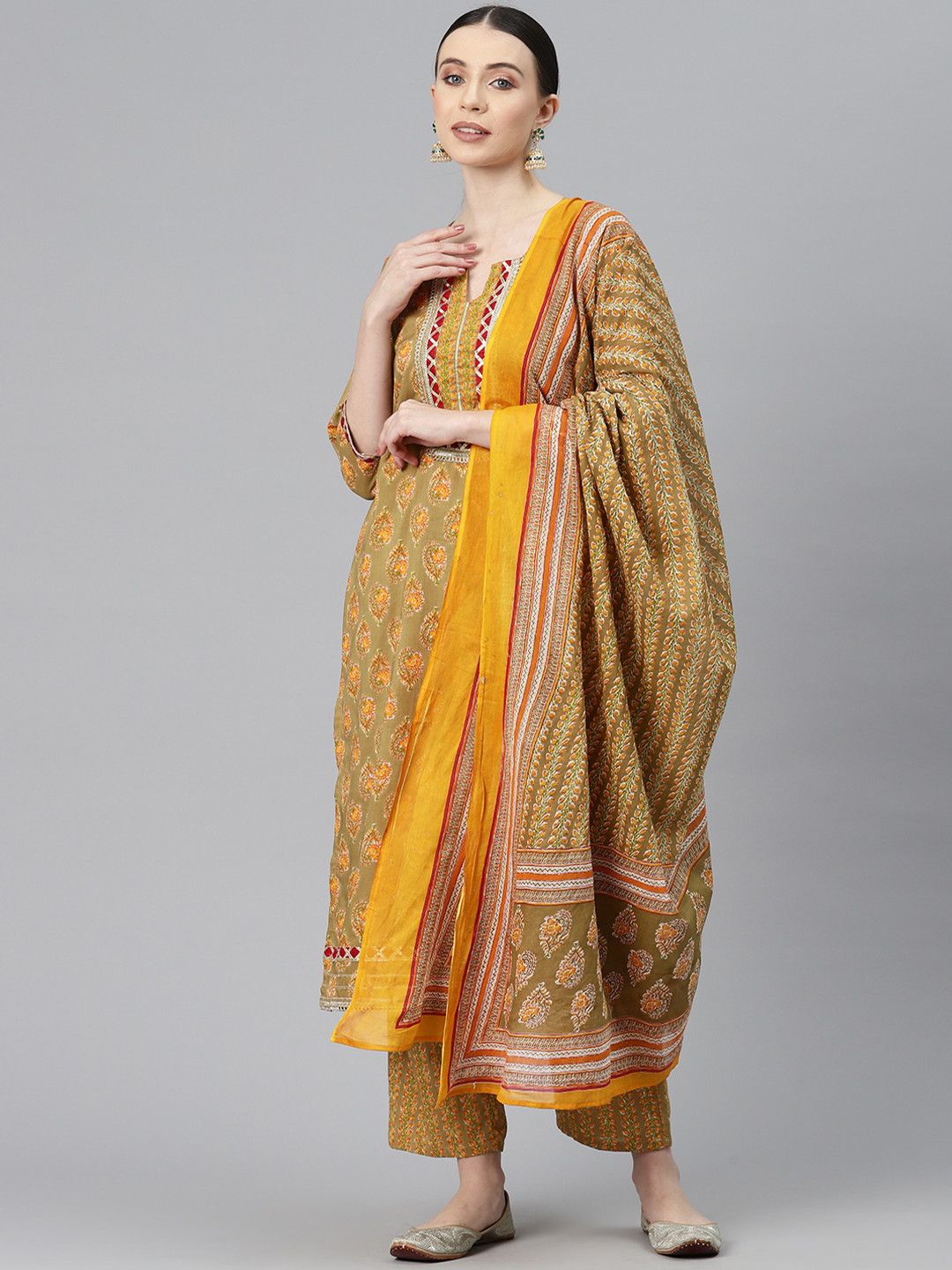 

BUTA BUTI Floral Printed Pure Cotton Unstitched Dress Material, Yellow