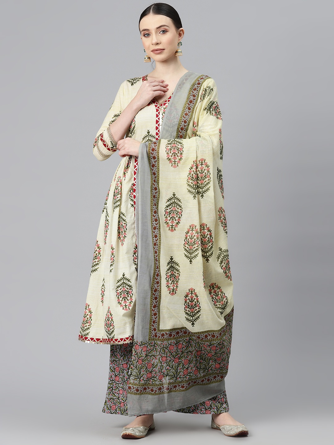

BUTA BUTI Floral Printed Pure Cotton Unstitched Dress Material, White