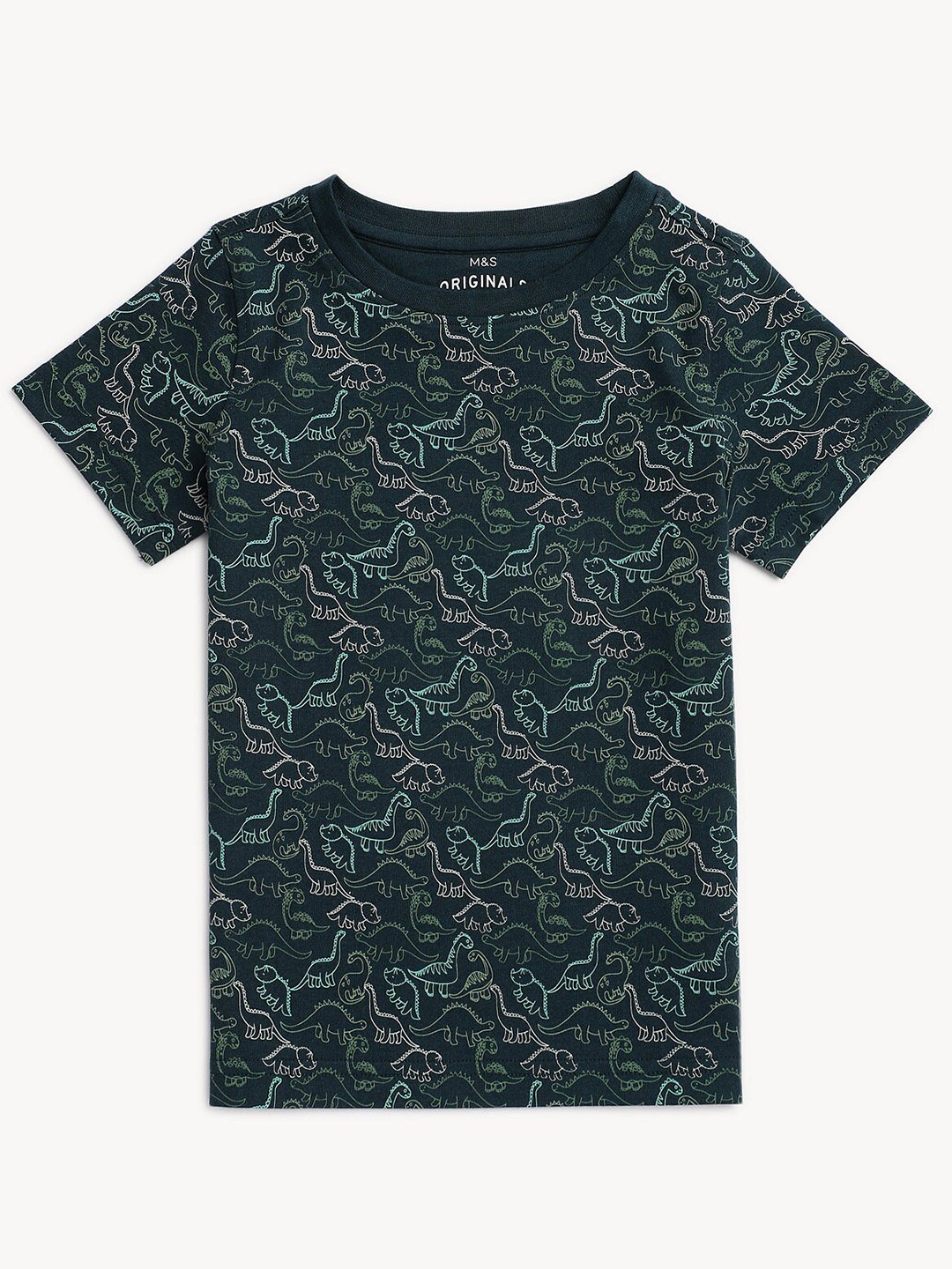

Marks & Spencer Boys Conversational Printed Knitted Pure Cotton T-Shirt, Olive