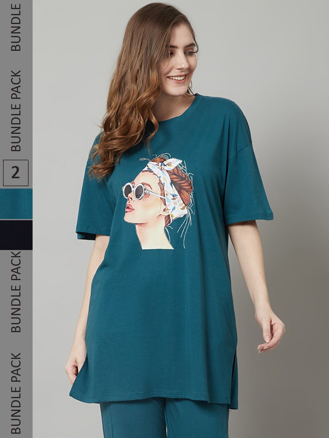 

Kanvin Pack of 2 Printed Lounge T-shirts, Teal