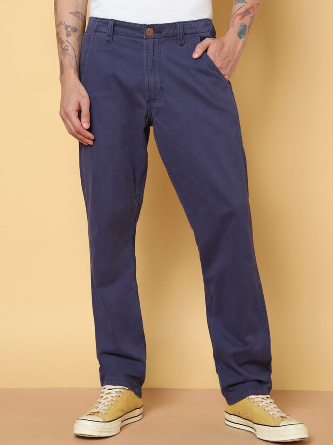 

Wrangler Men Low-Rise Cotton Trousers, Blue
