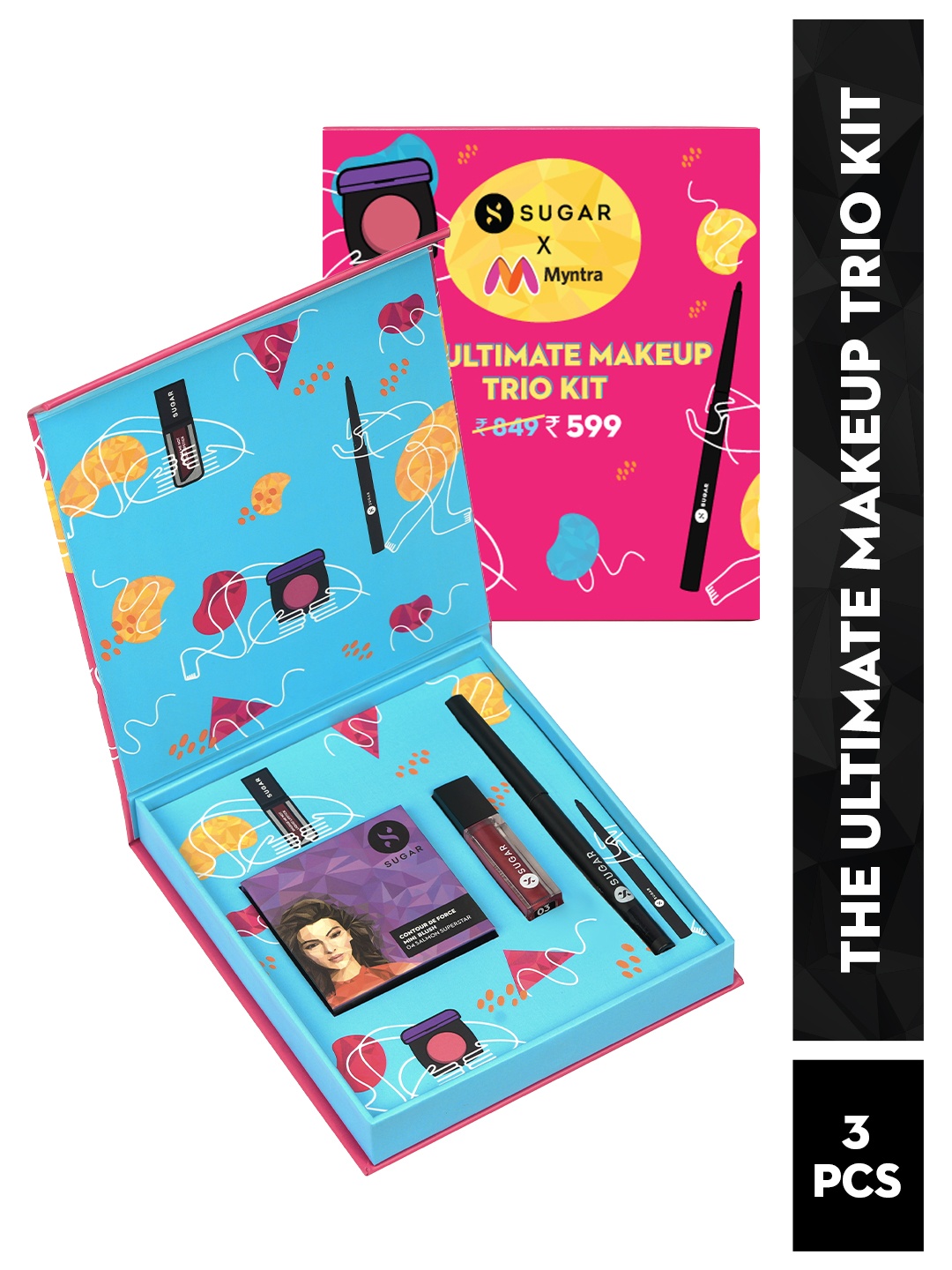 

SUGAR X MYNTRA The Ultimate Makeup Trio Kit - Kajal + Blush + Liquid Lipstick, Multi