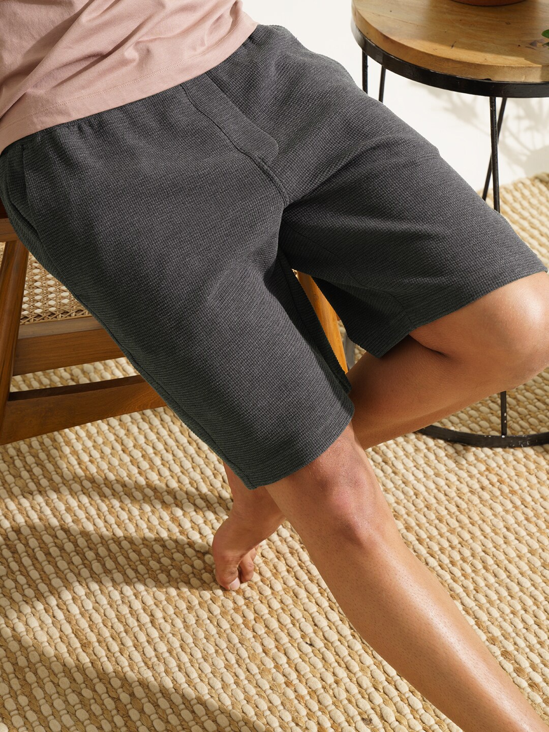 

DAMENSCH Men Solid Waffle Texture Shorts, Charcoal