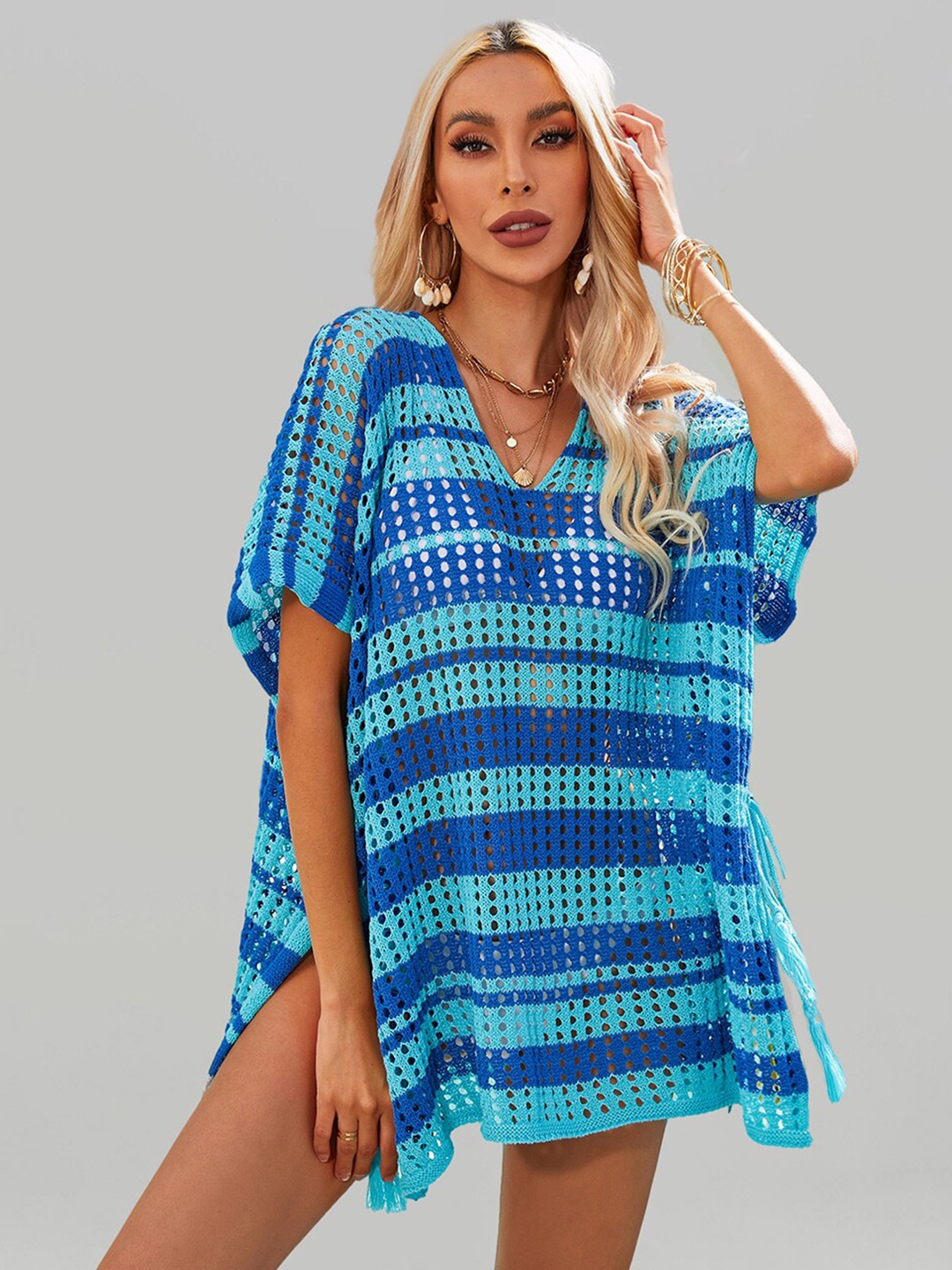 

JC Collection Self-Design Swimwear Cover Up Top, Blue