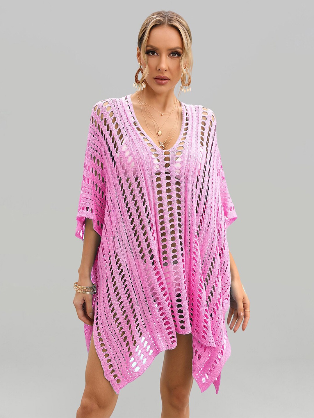 

JC Collection Self-Design Swimwear Cover Up Top, Pink