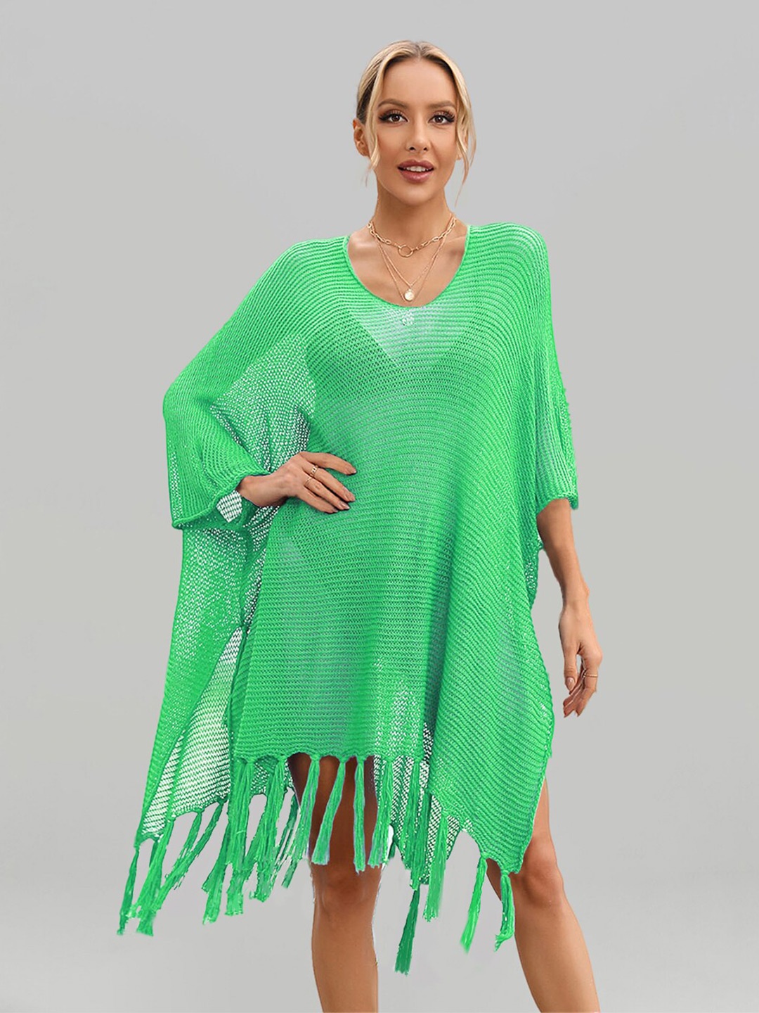 

JC Collection Self-Design Swimwear Cover Up Top, Green