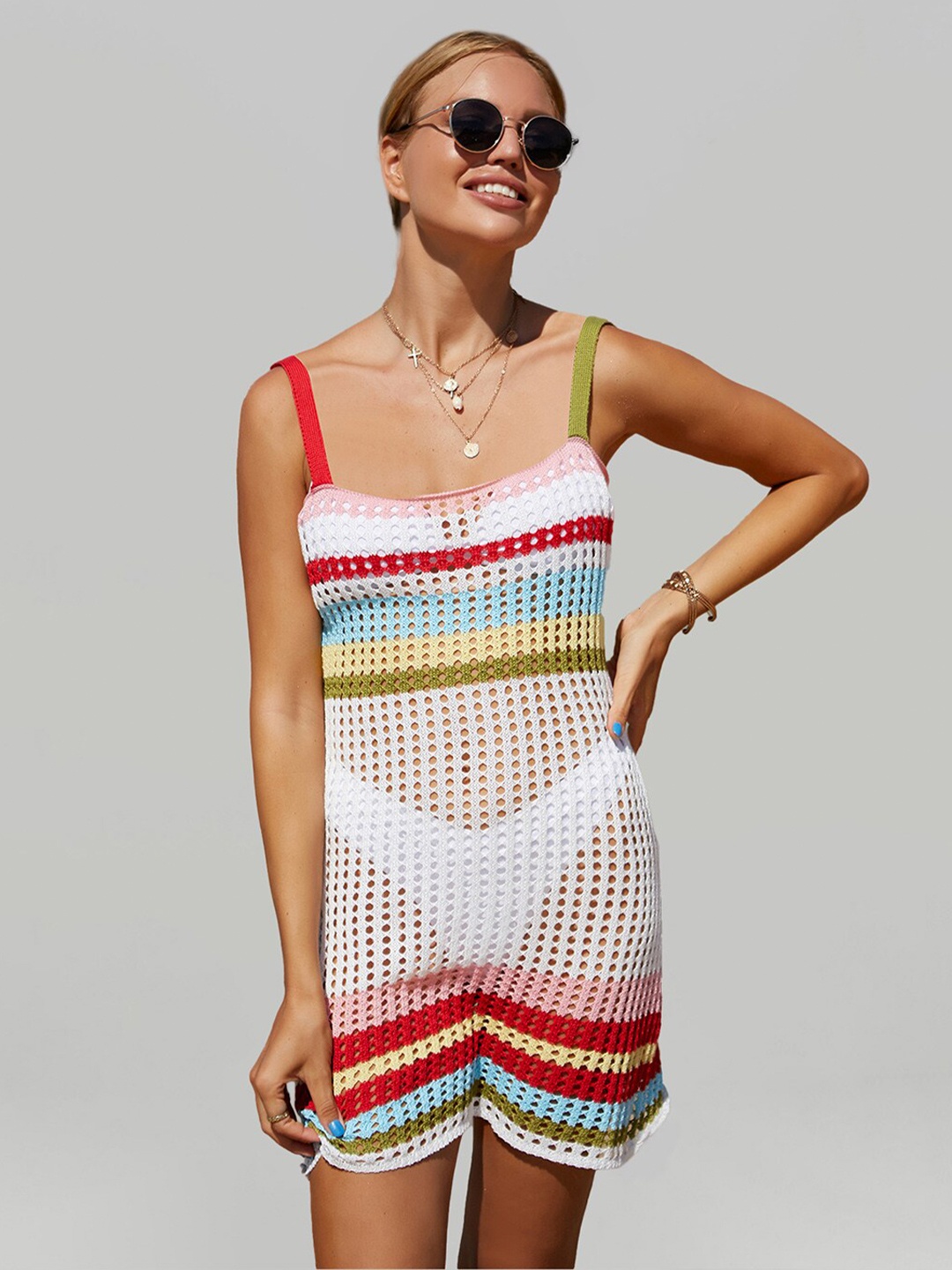 

JC Collection Self-Design Swimwear Cover Up Top, White