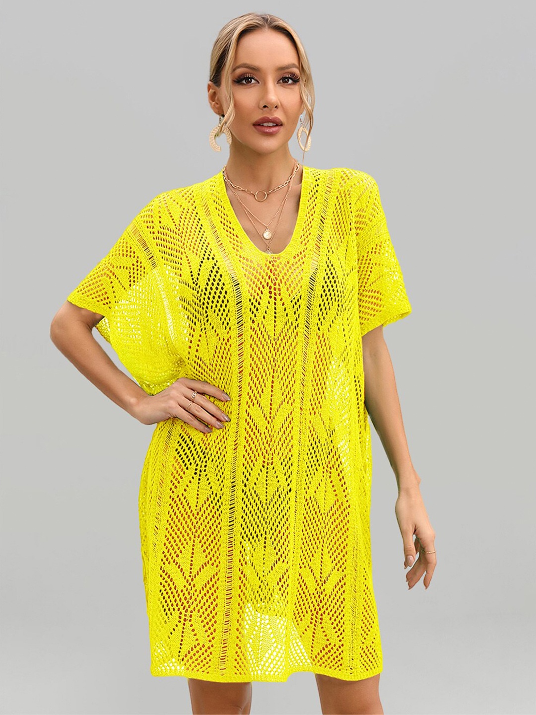 

JC Collection Self-Design Swimwear Cover Up Top, Yellow