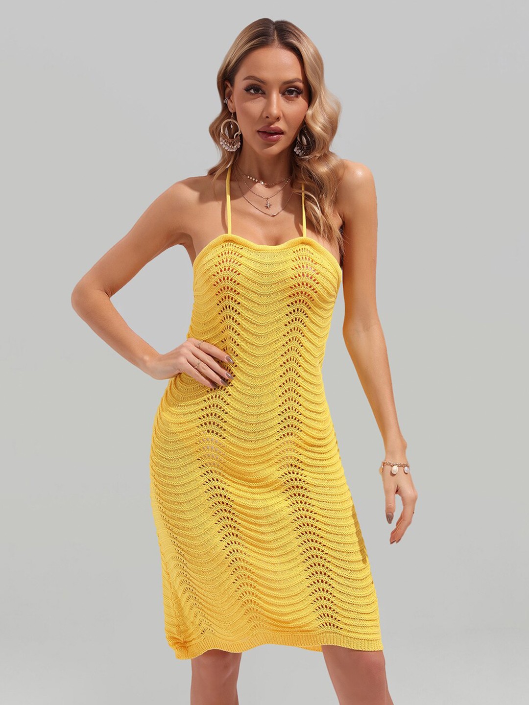 

JC Collection Self-Design Swimwear Cover Up Top, Yellow