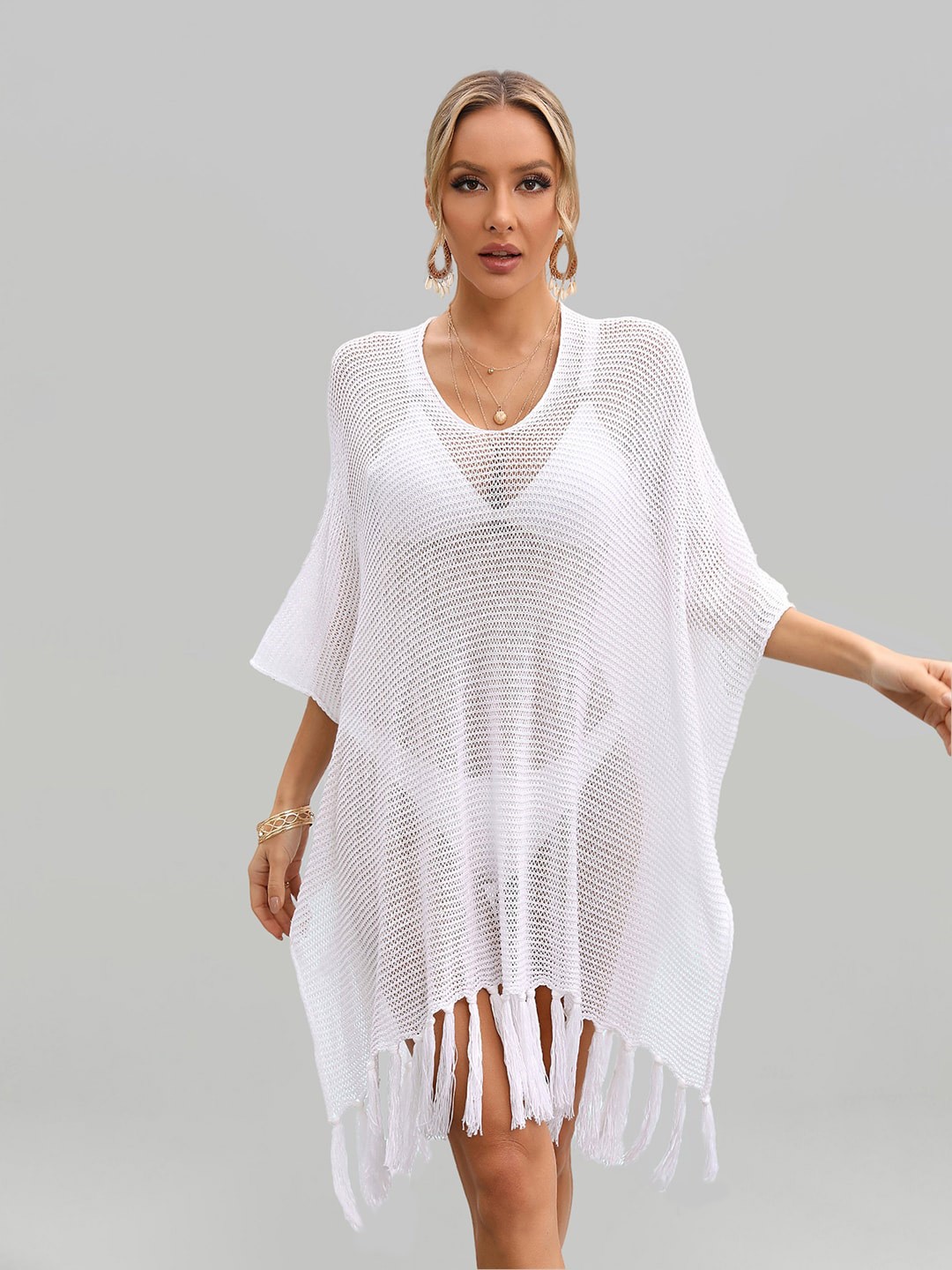 

JC Collection Self-Design Swimwear Cover Up Top, White