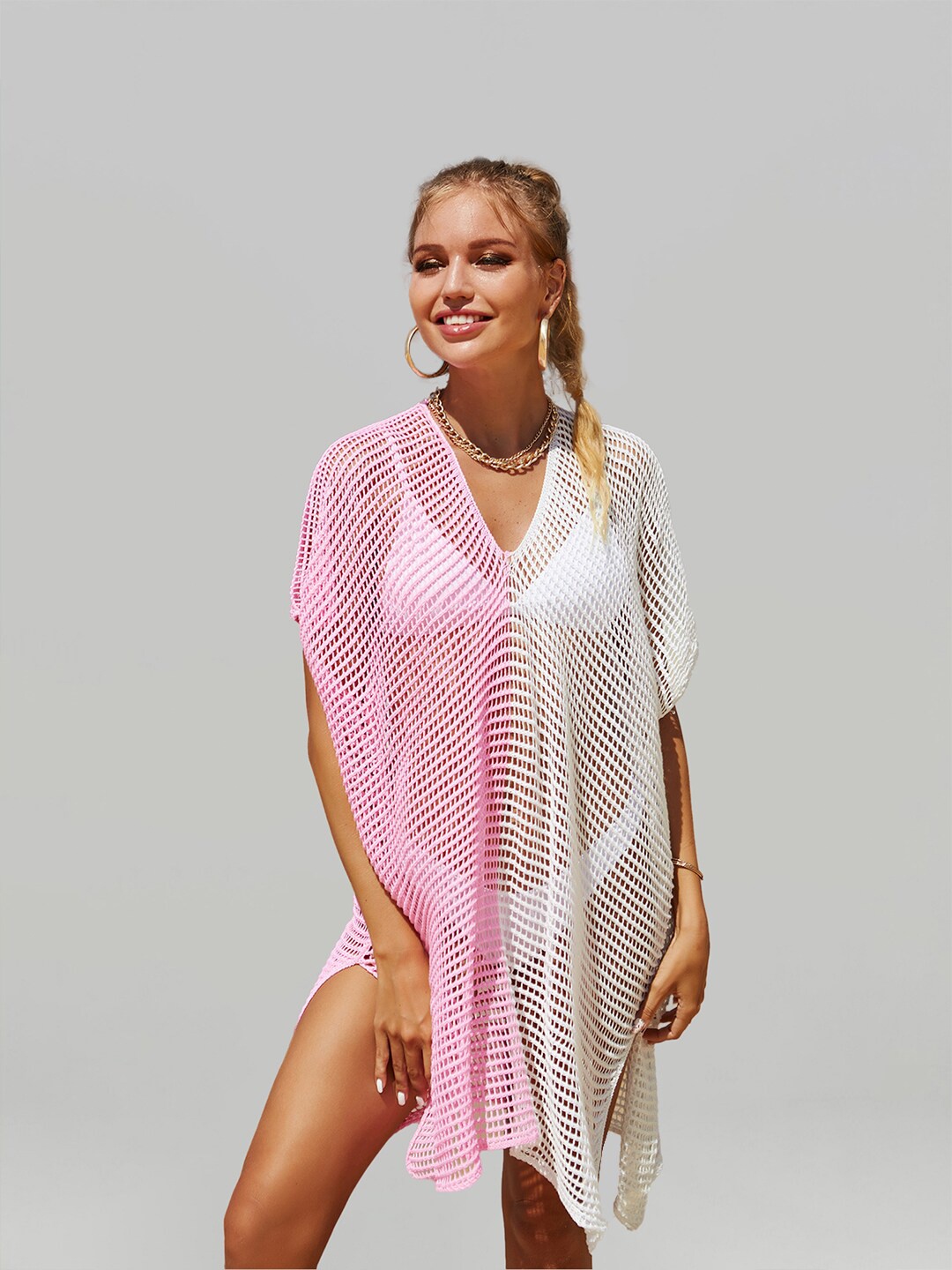 

JC Collection Self-Design Swimwear Cover Up Top, Pink