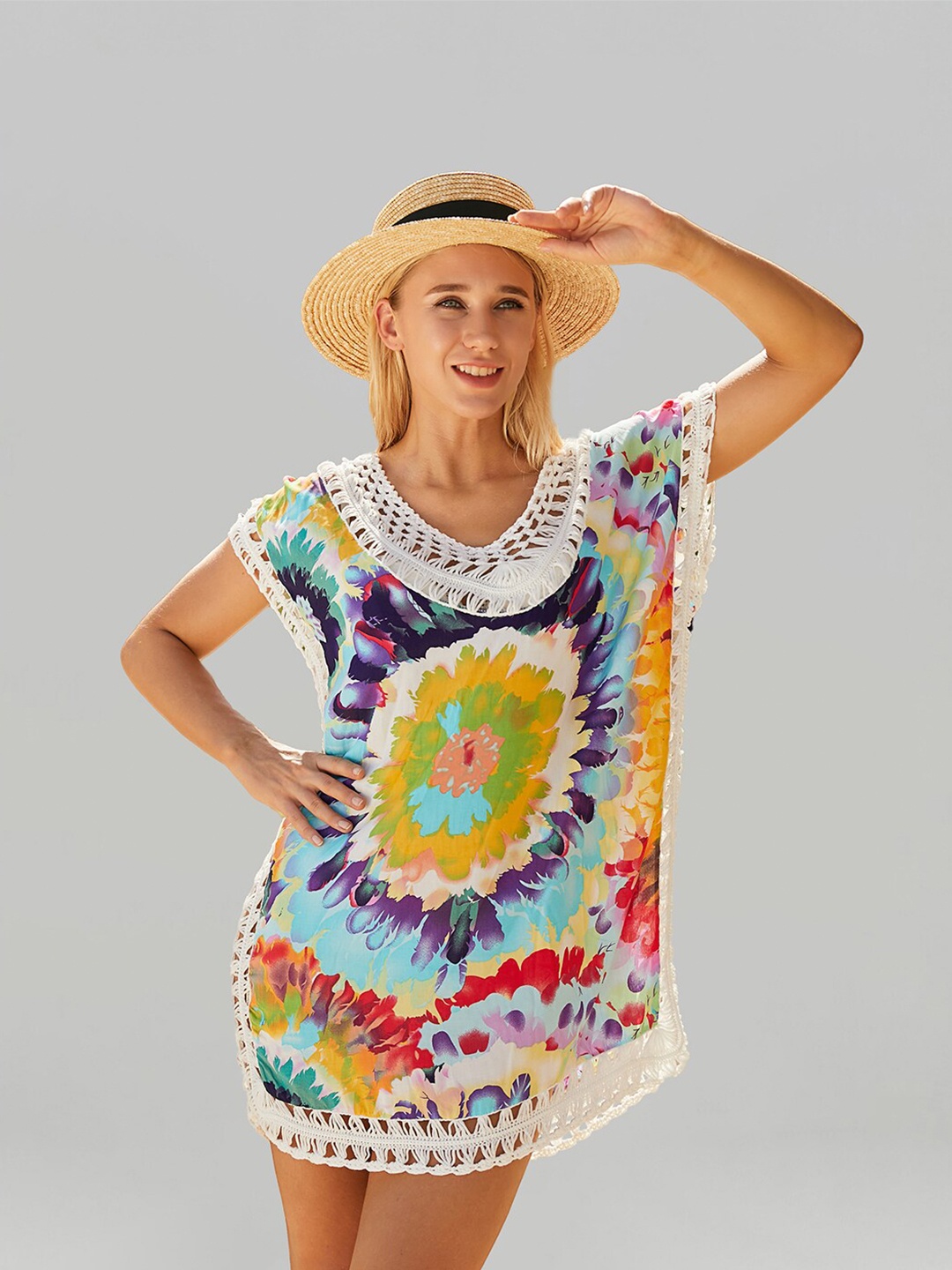 

JC Collection Self-Design Knitted Swimwear Cover Up Top, White