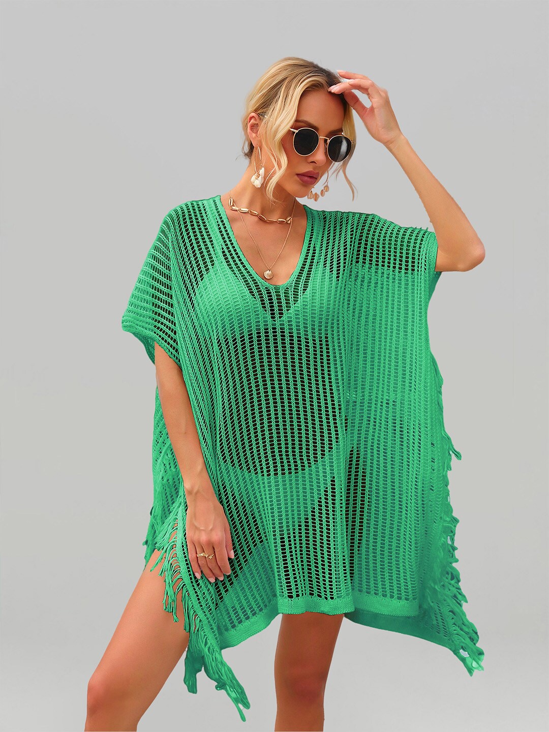 

JC Collection Crochet Mini Kaftan Cover-Up Dress, Green